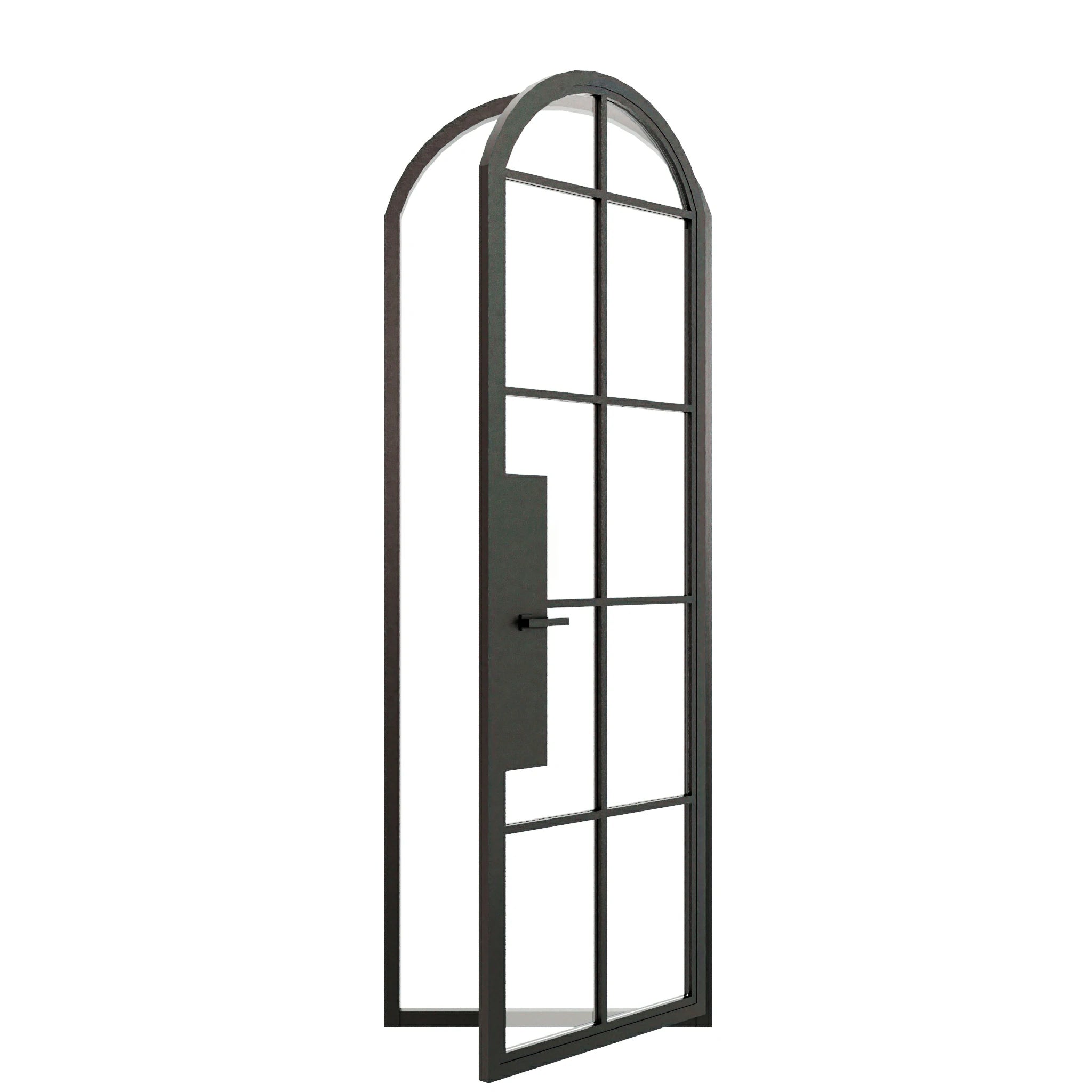 10 Lite Arched Single Front Door - steel and glass front door open view - Alpada Doors