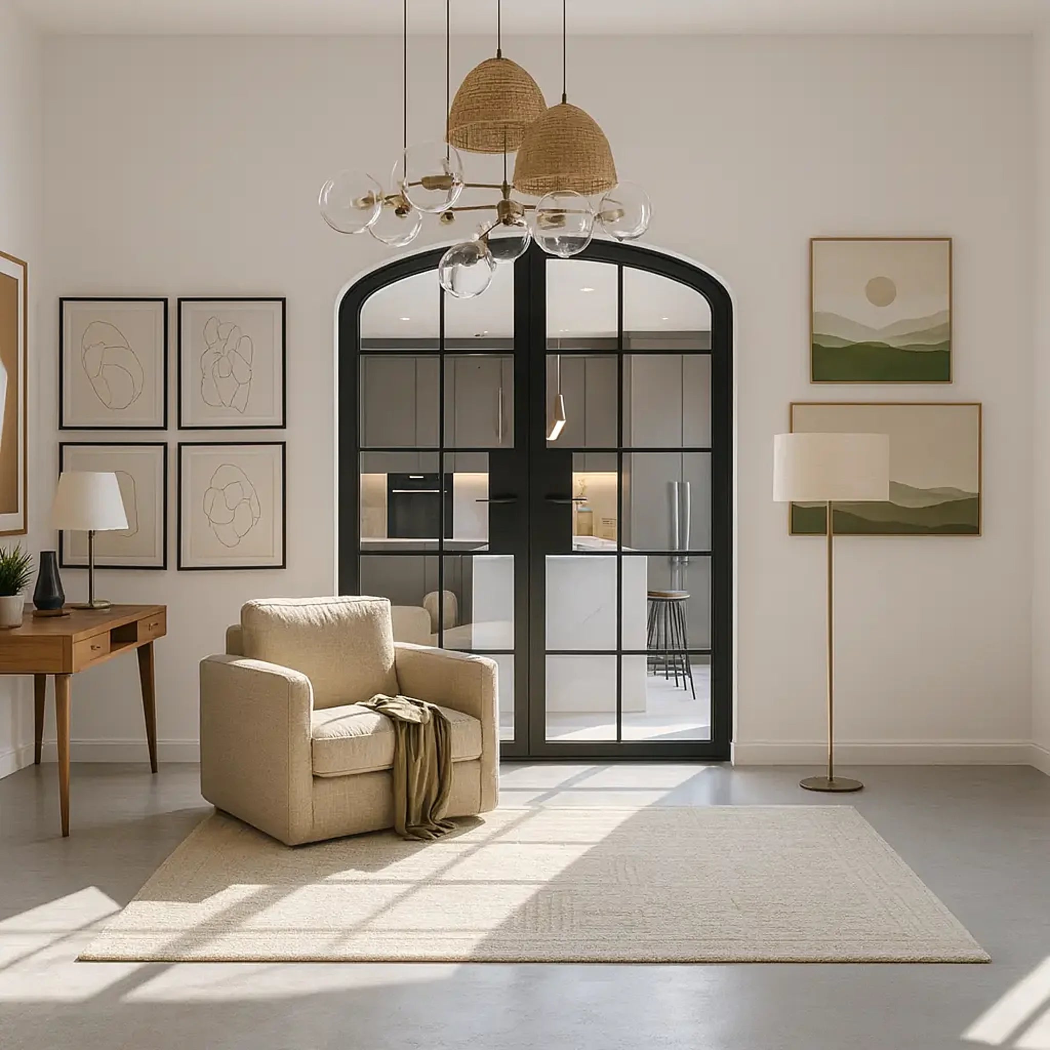 10 Lite Interior Steel Arched Top French Double Door Classic Grid - Alpada Doors