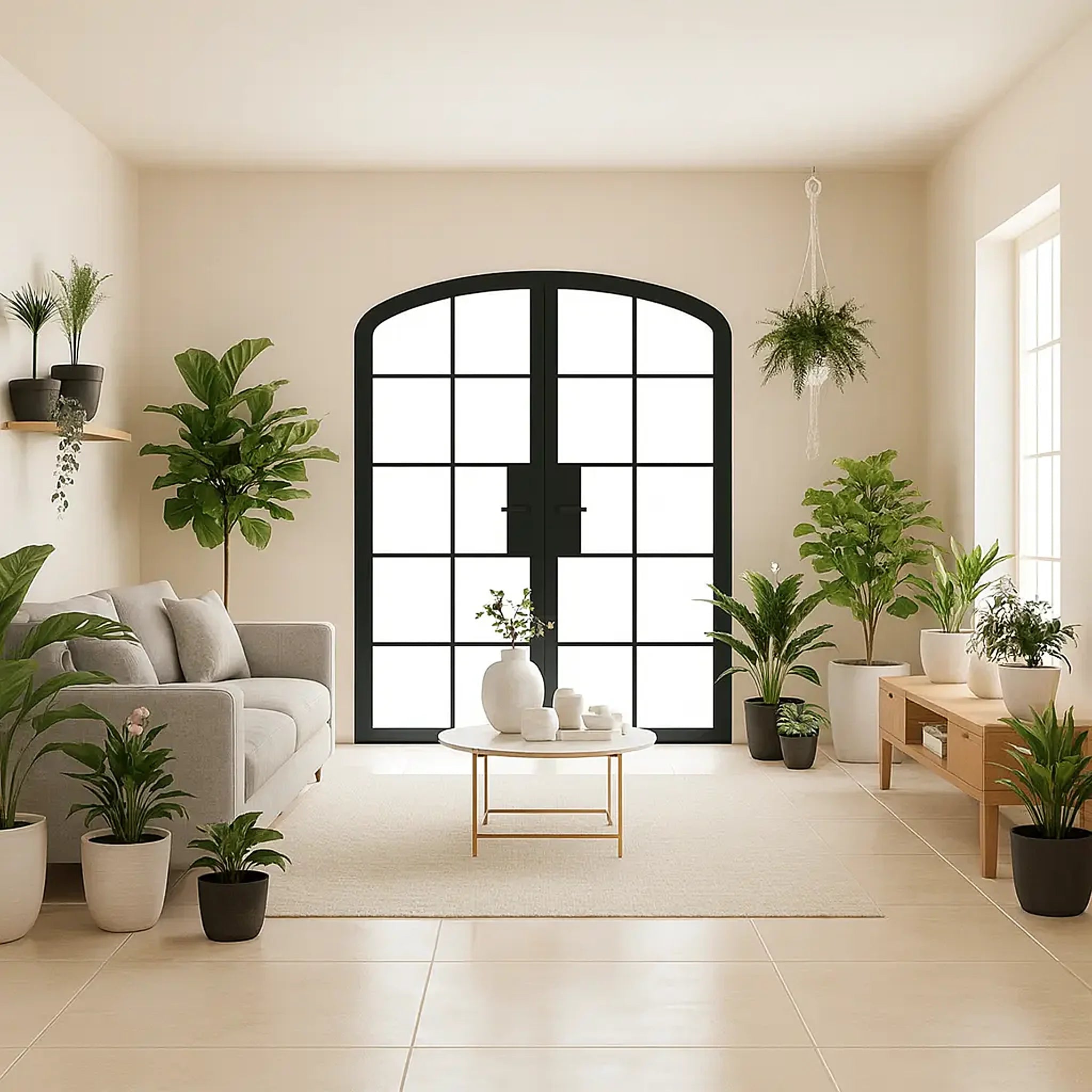 10 Lite Interior Steel Arched Top French Double Door Classic Grid - Alpada Doors