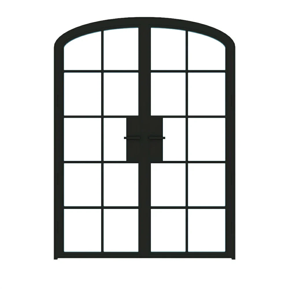10 Lite Interior Steel Arched Top French Double Door