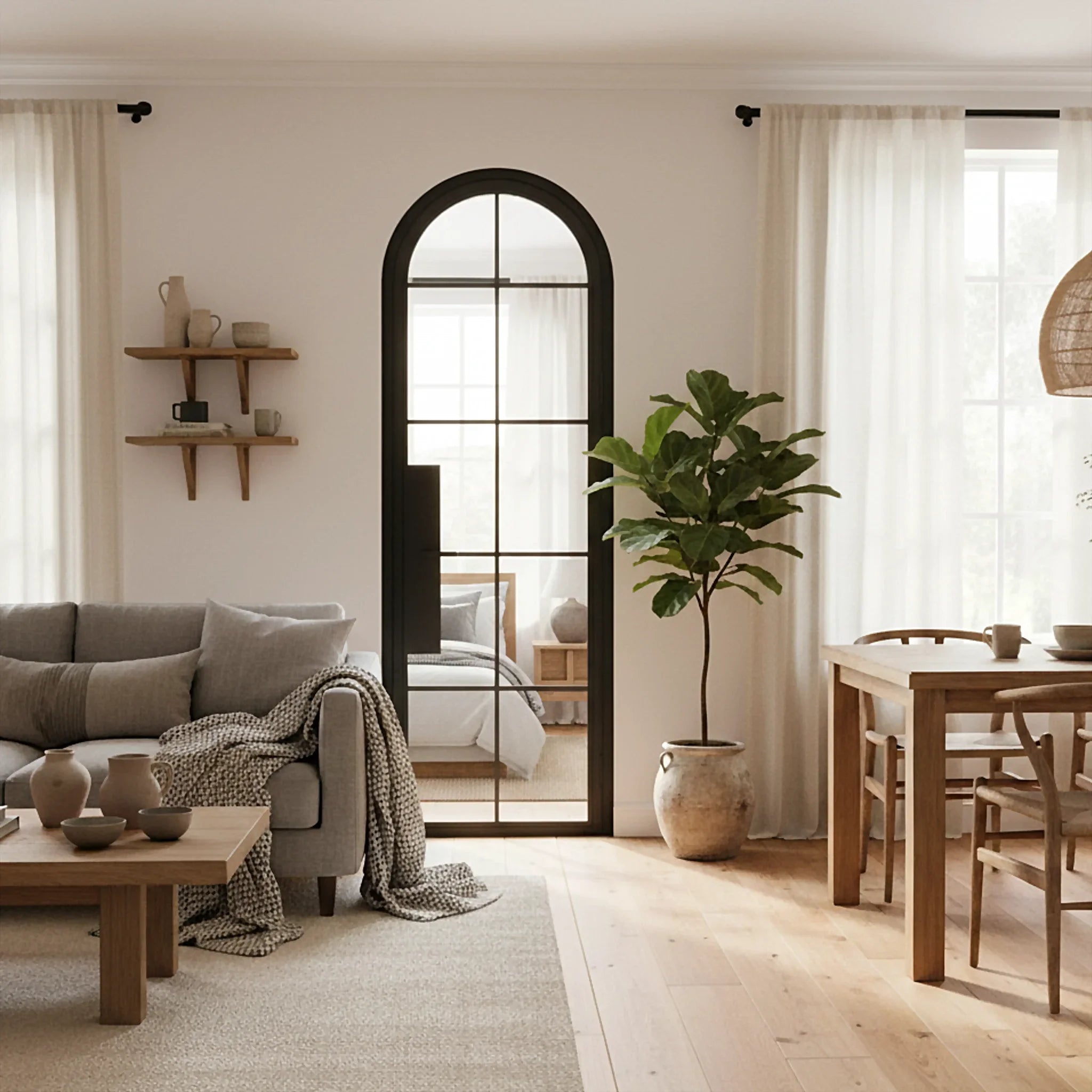 10 Lite Interior Steel Round Top French Door