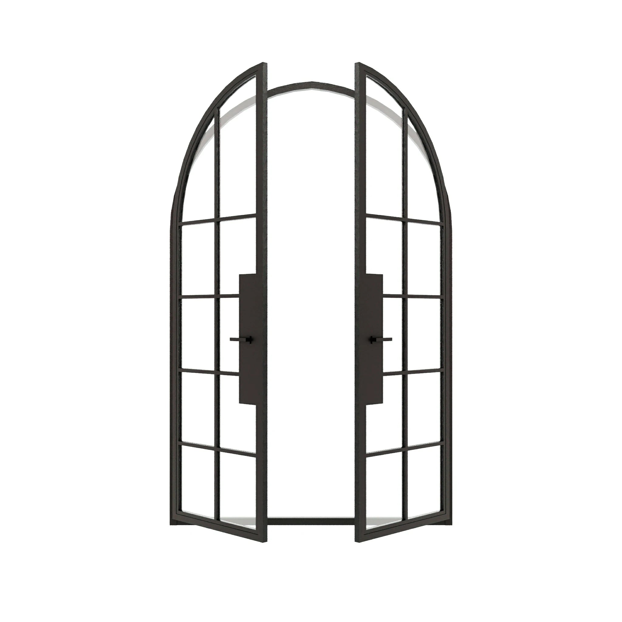 10 Lite Round Top Double Front Door - steel and glass front door open view - Alpada Doors