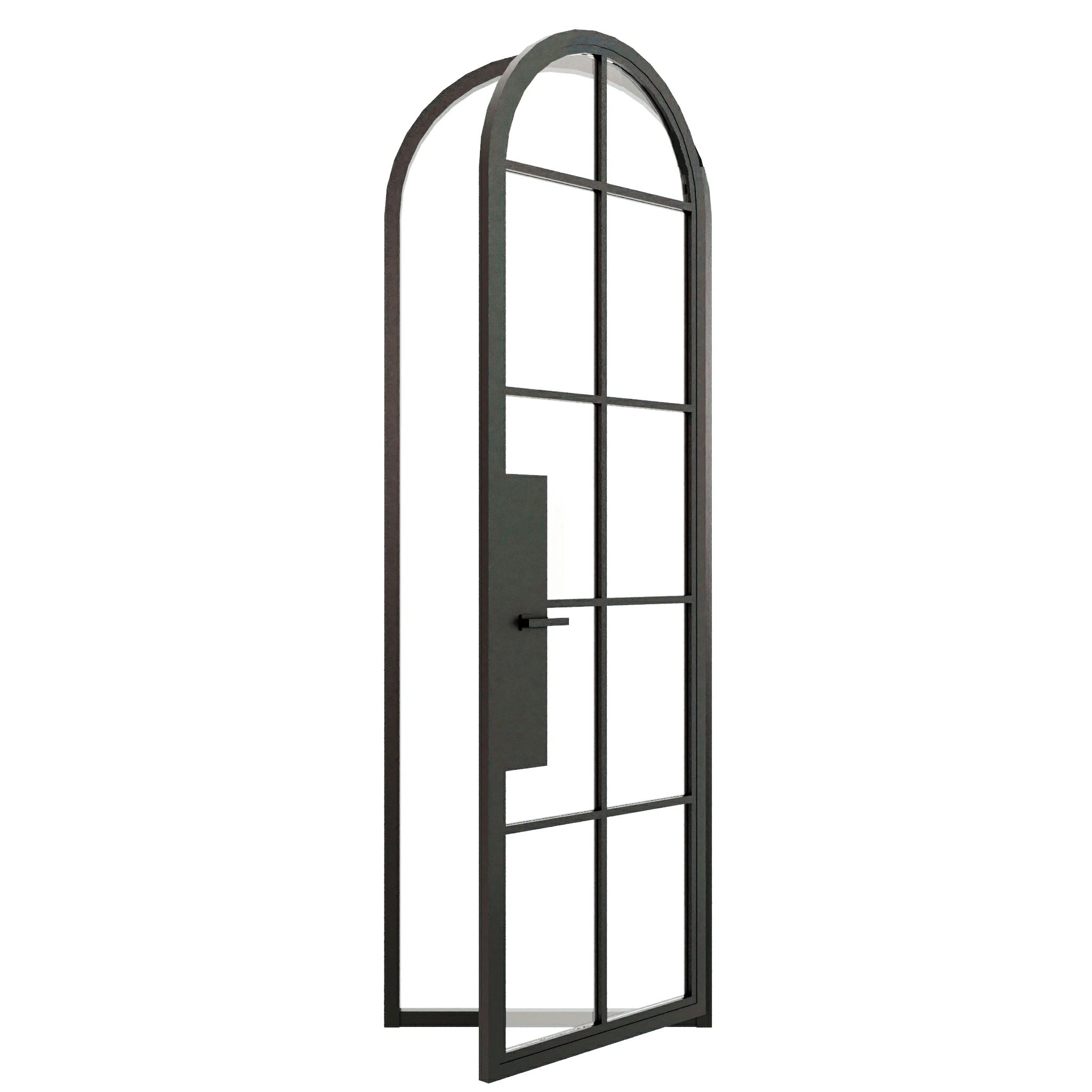 10 Lite Round Top Single Front Door - steel and glass front door open view - Alpada Doors