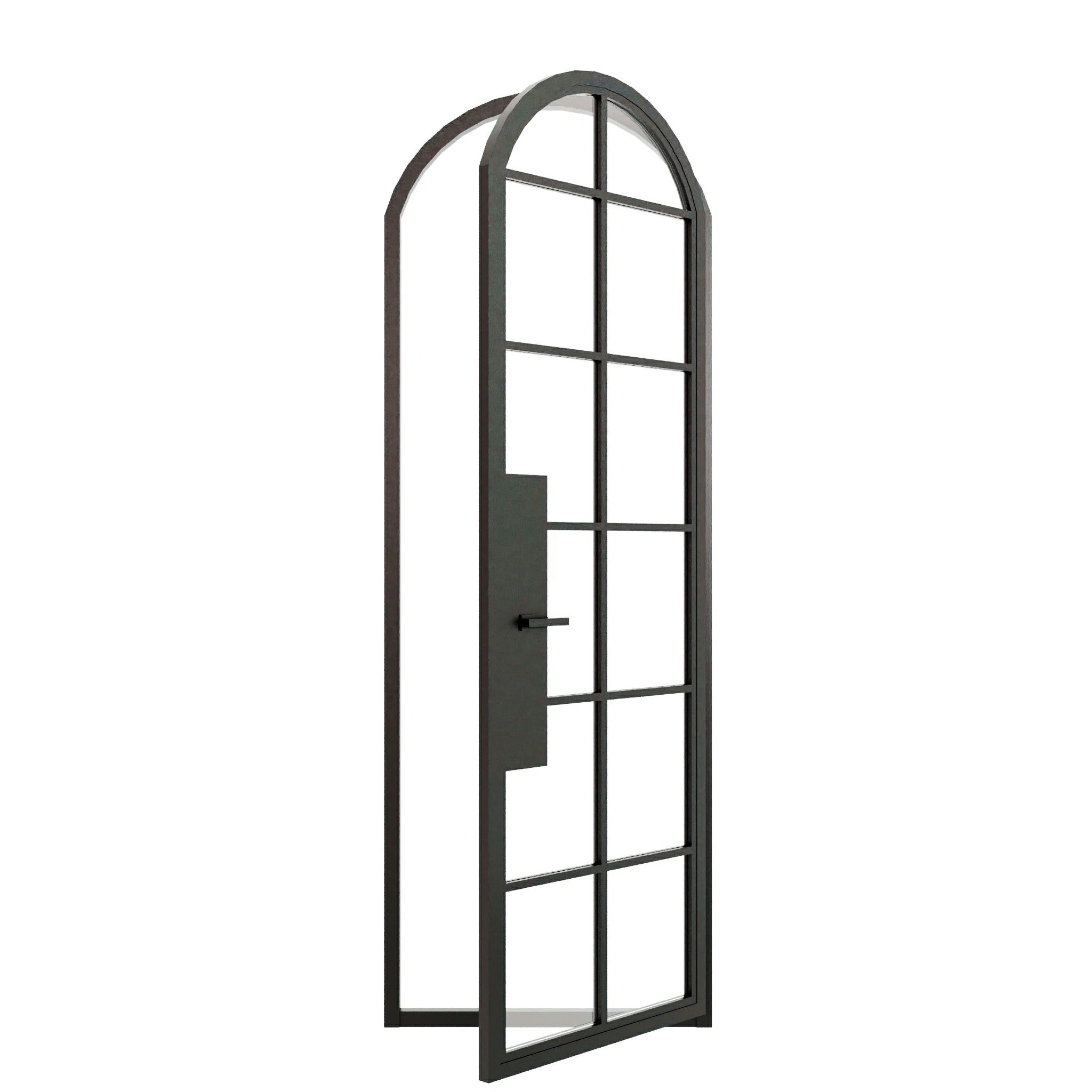 12 Lite Arched Single Front Door - steel and glass front door open view - Alpada Doors