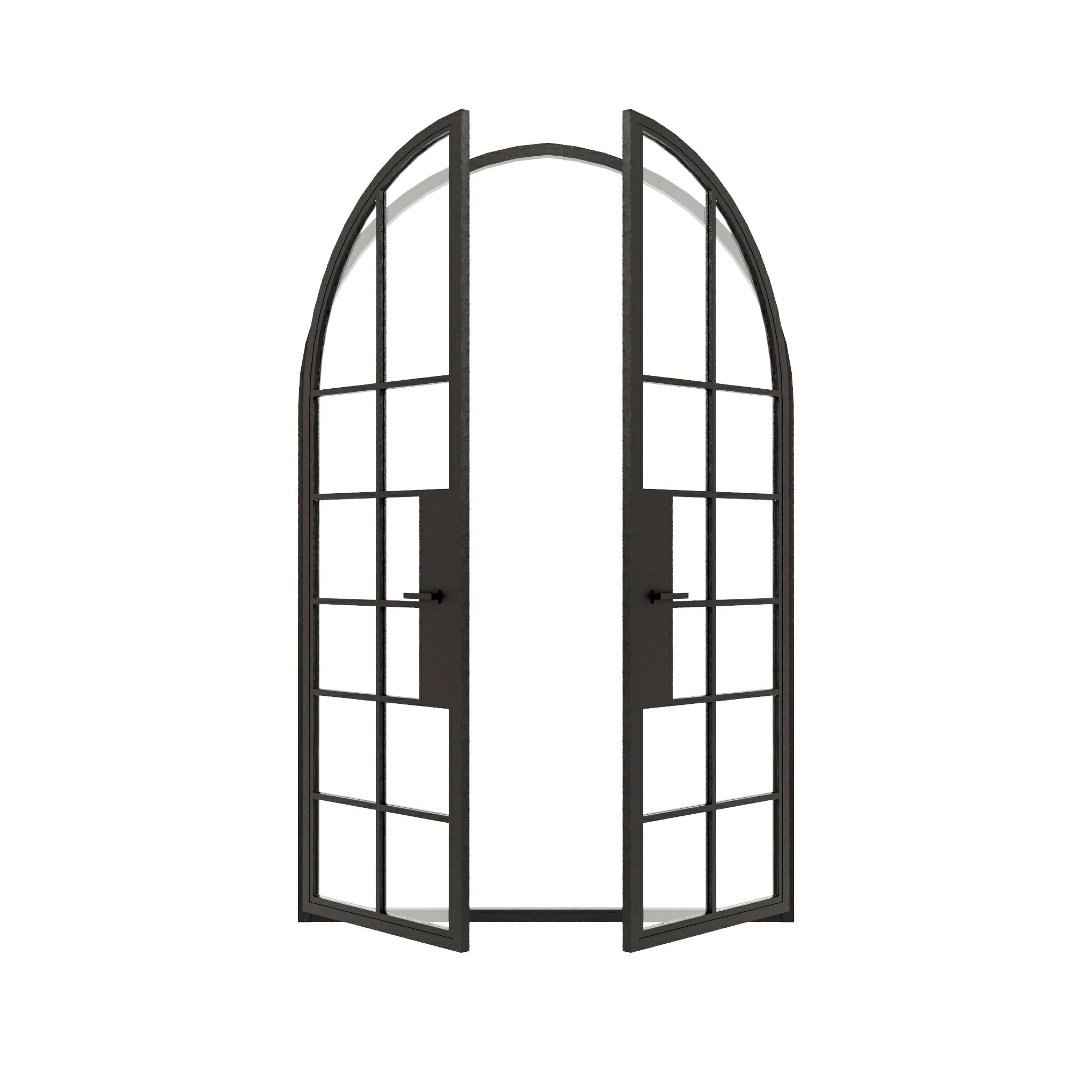 12 Lite Round Top Double Front Door - steel and glass front door open view - Alpada Doors
