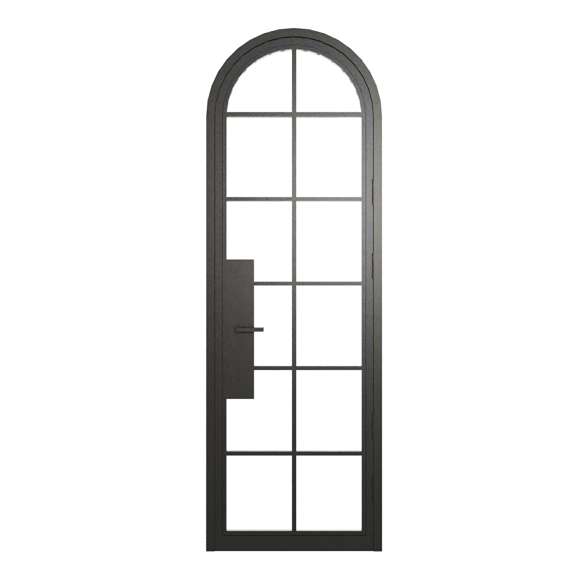 12 Lite Round Top Single Front Door - steel and glass front door closed view - Alpada Doors
