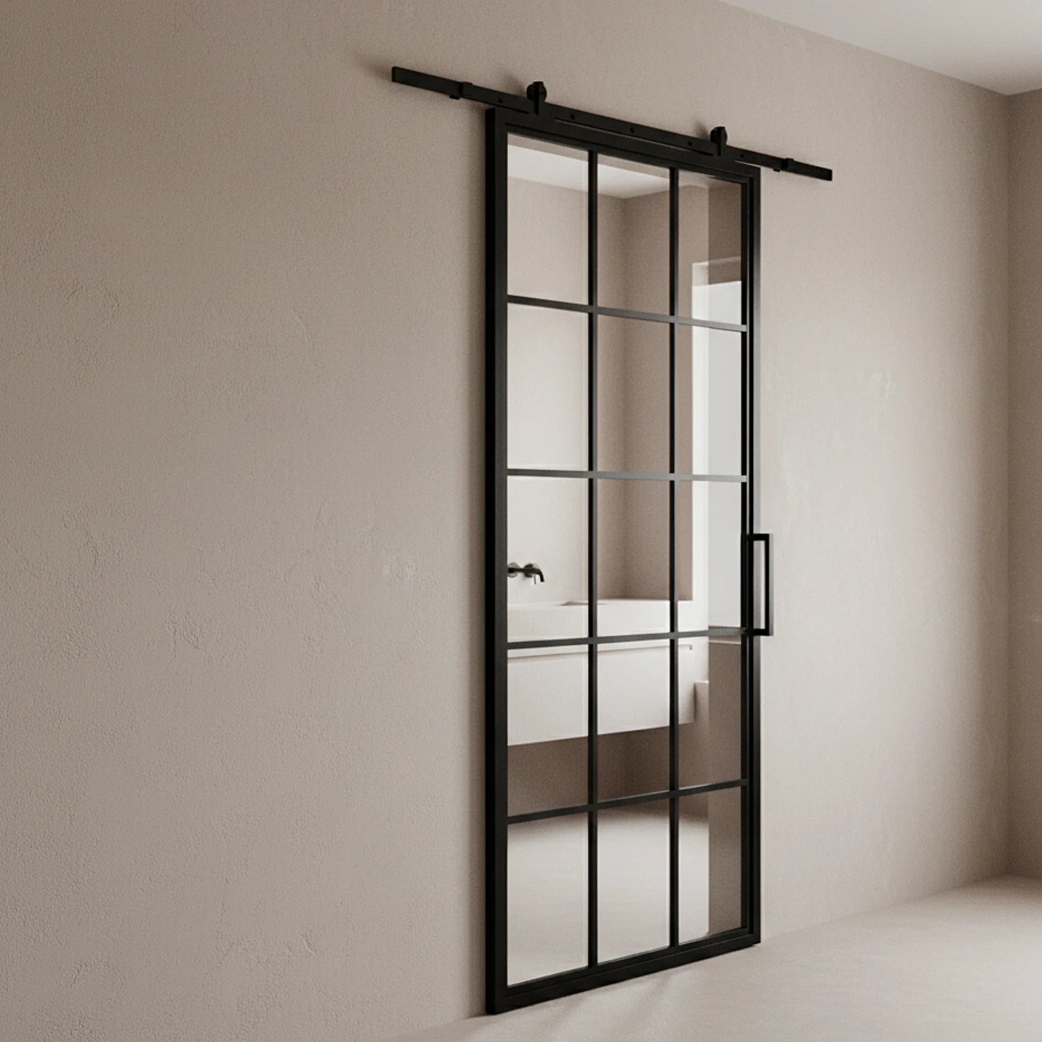 15 Lite Interior Steel French Barn Door Classic Grid - Alpada Doors