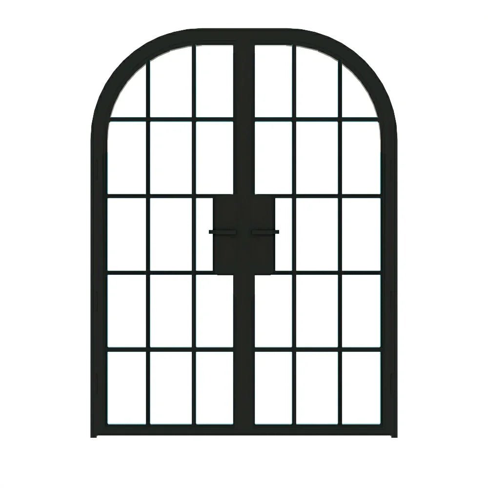 15 Lite Interior Steel Round Top French Double Door - Alpada Doors