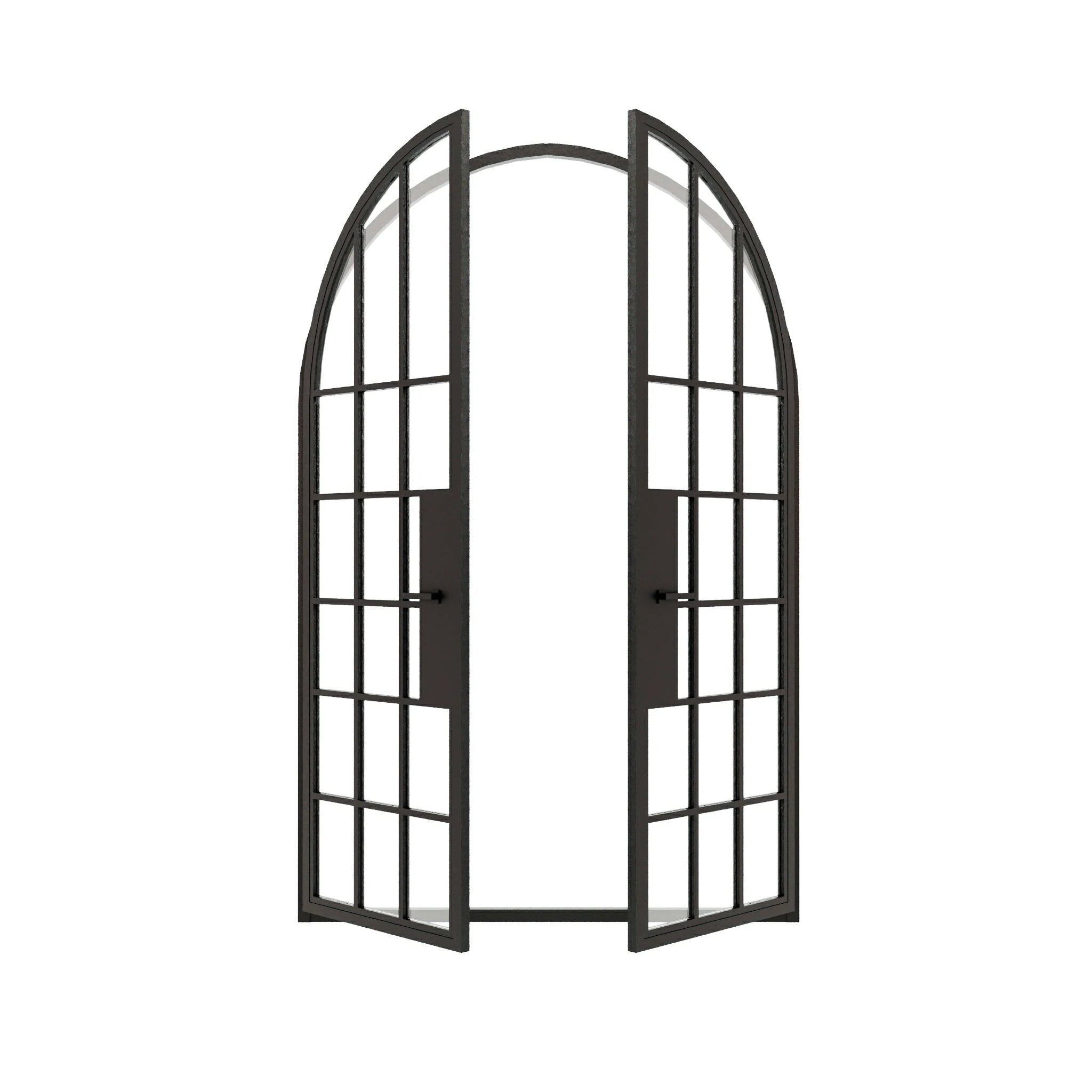 18 Lite Round Top Double Front Door - steel and glass front door open view - Alpada Doors