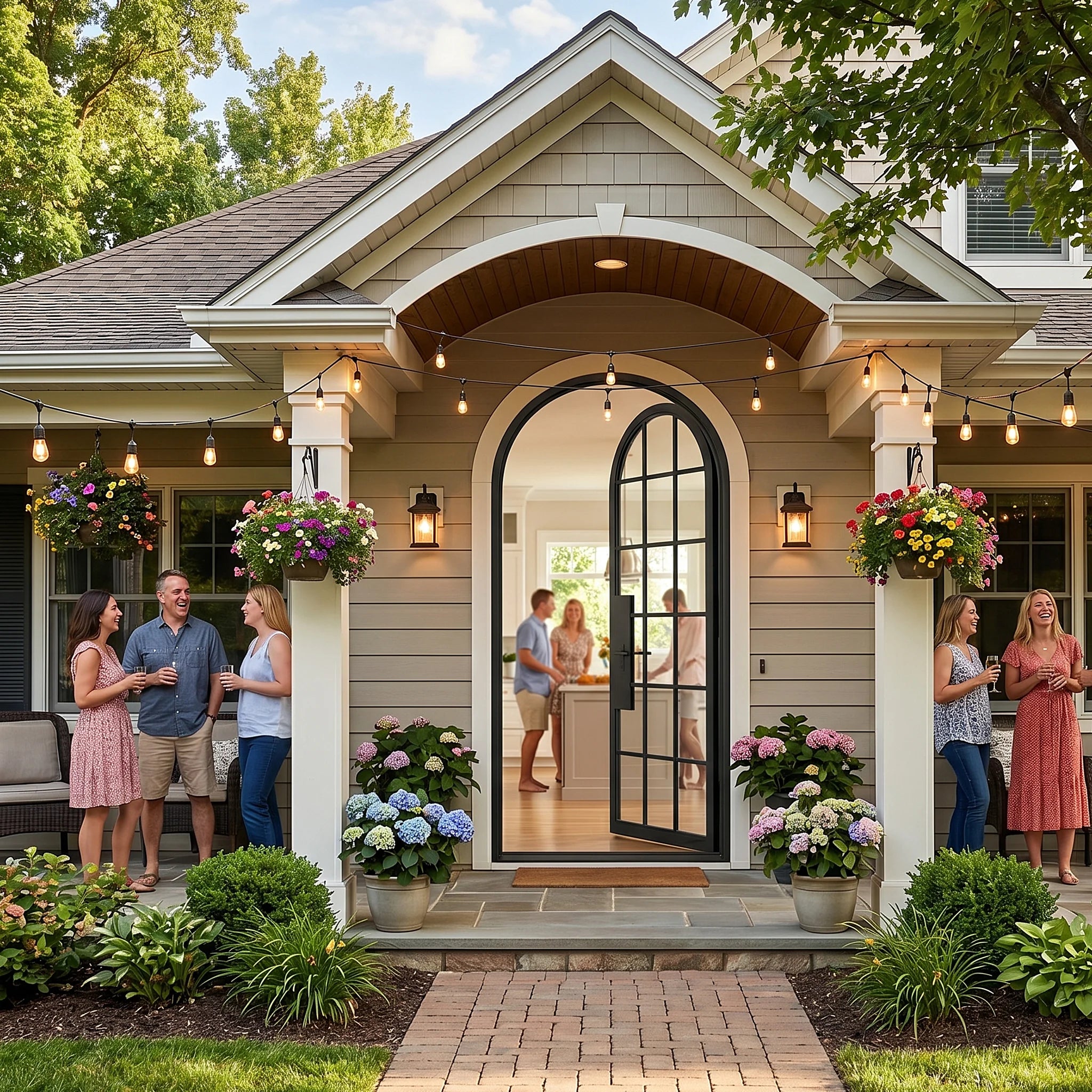 18 Lite Round Top Single Front Door - steel and glass front door closed view - Alpada Doors