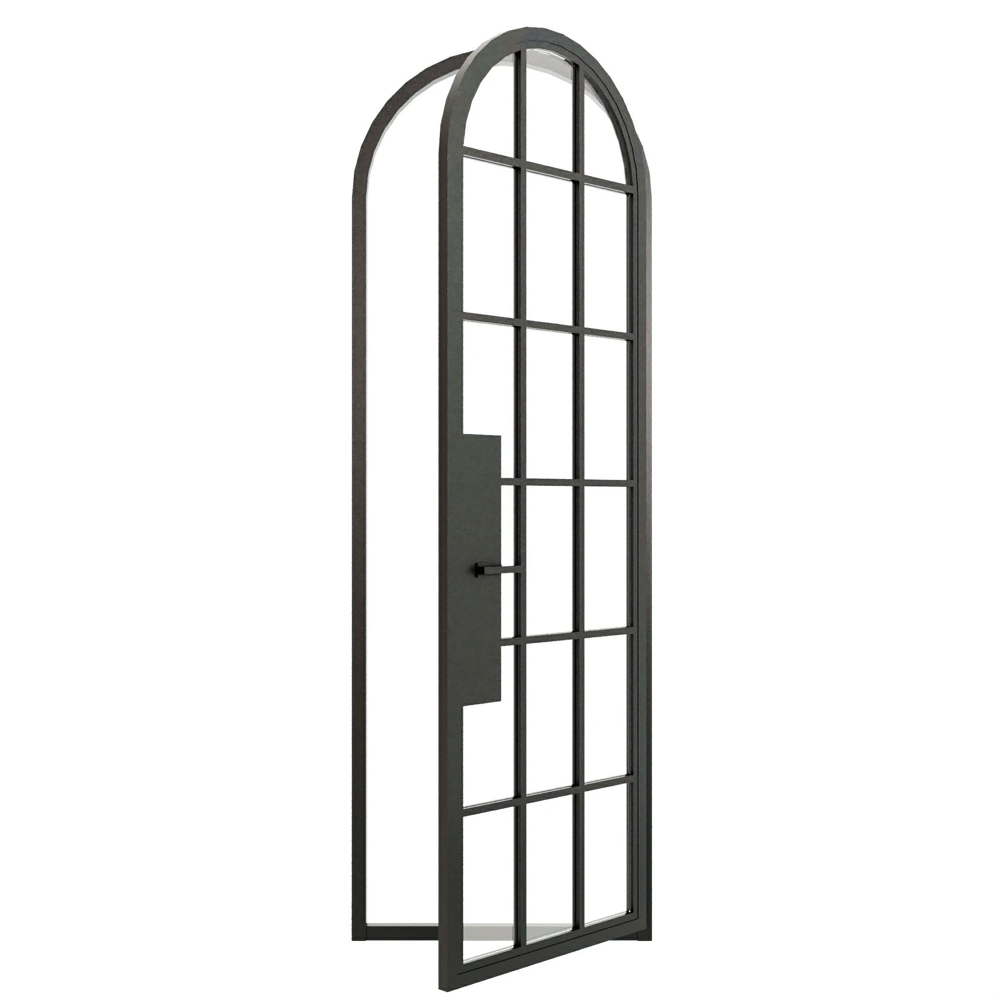 18 Lite Round Top Single Front Door - steel and glass front door open view - Alpada Doors