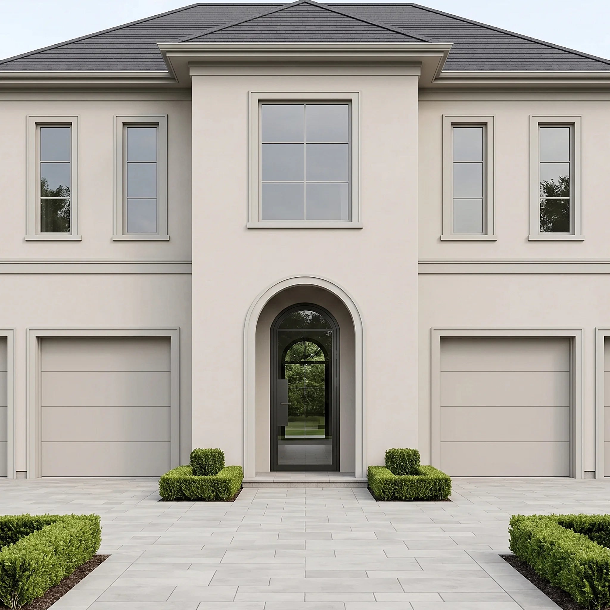 2 Lite Arched Single Front Door - steel and glass front door front view 2 - Alpada Doors