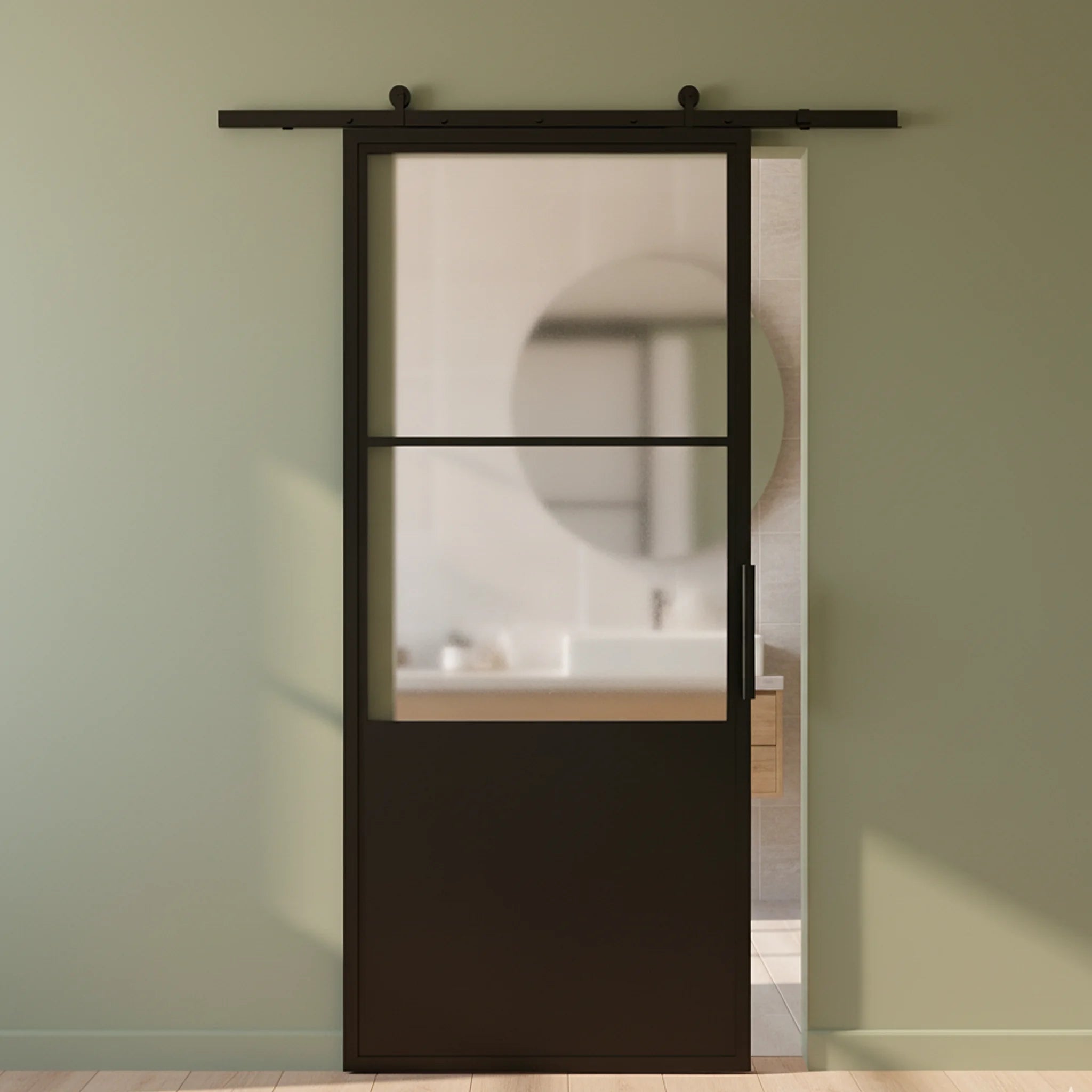 2 Lite Interior Barn Door Steel Panel Modern Line - Alpada Doors
