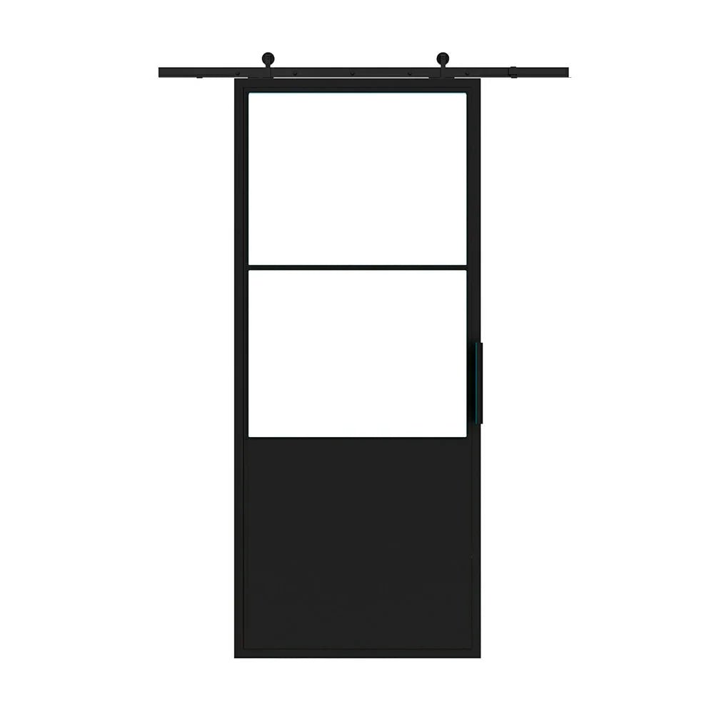 2 Lite Interior Barn Door w/ Steel Panel - AlpadaDoors - Interior single barn door