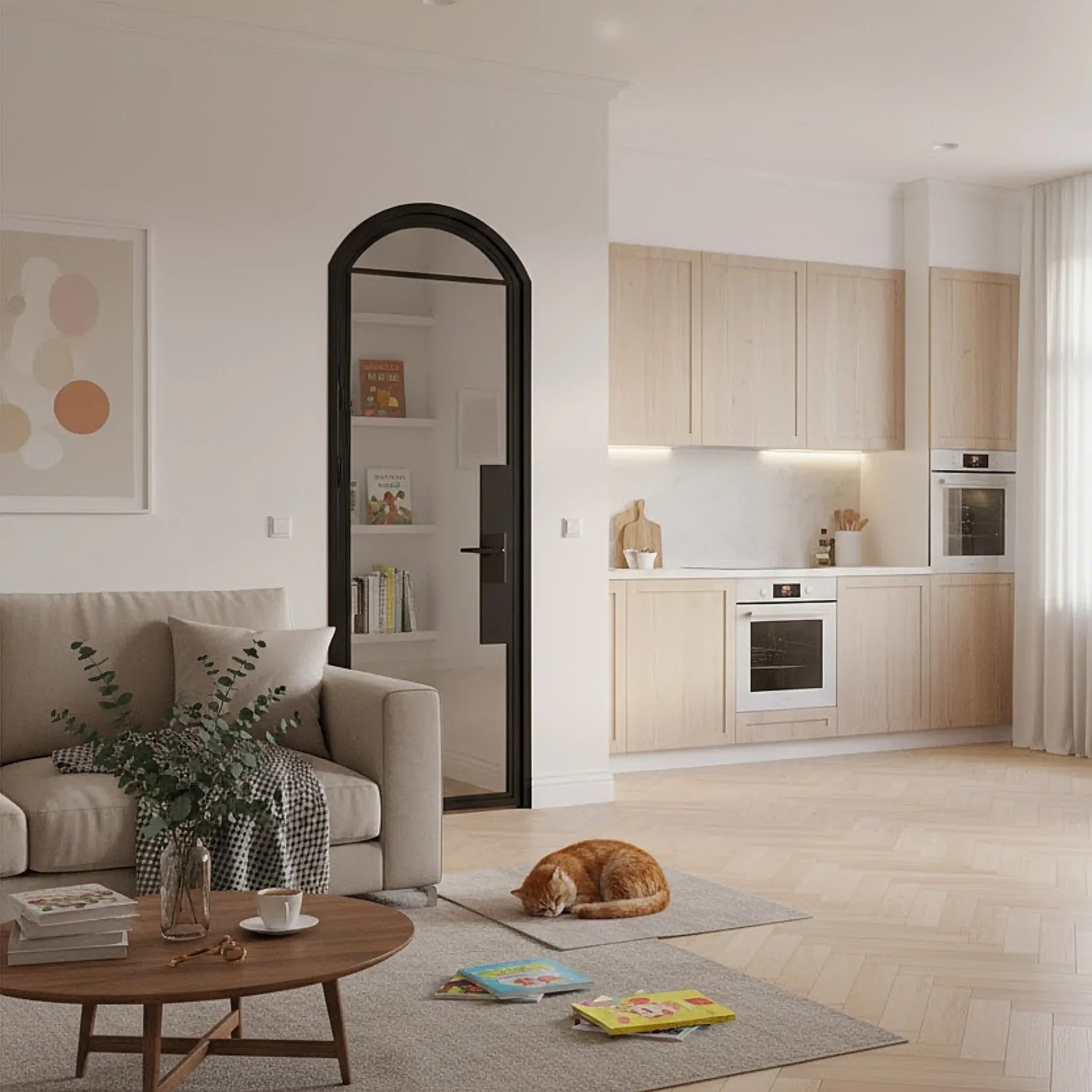 2 Lite Interior Steel Round Top French Door Modern Line - Alpada Doors