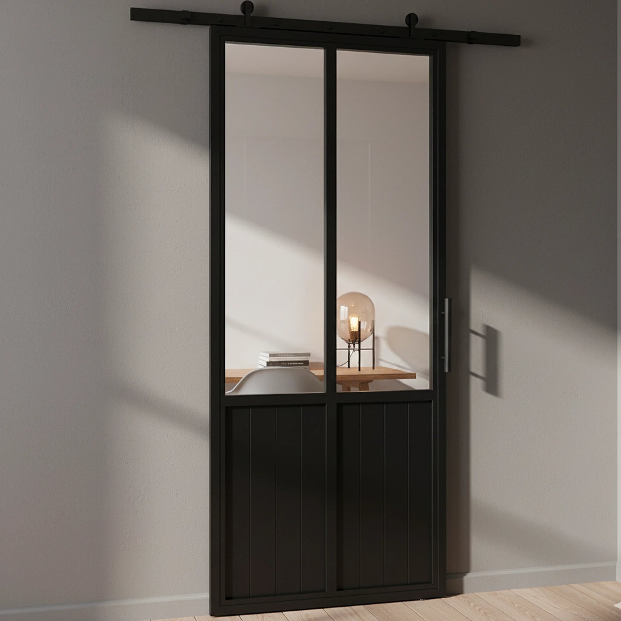 2 Lite Interior Steel Barn Door Rustic - Alpada Doors