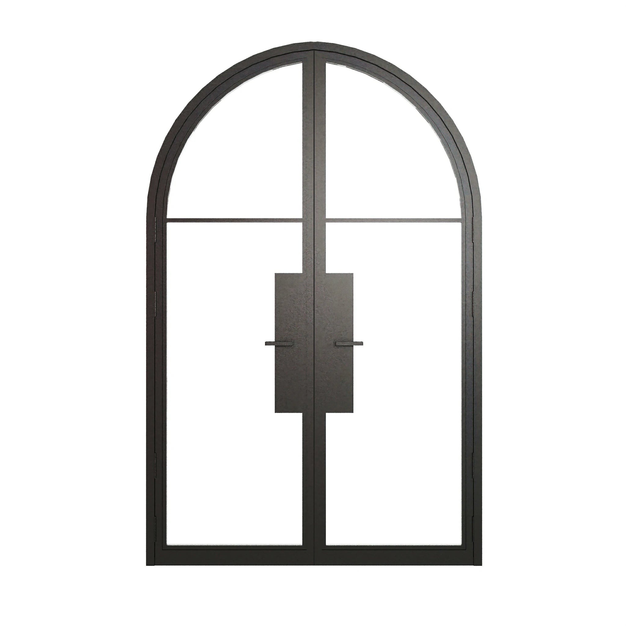 2 Lite Round Top Double Front Door - steel and glass front door closed view - Alpada Doors