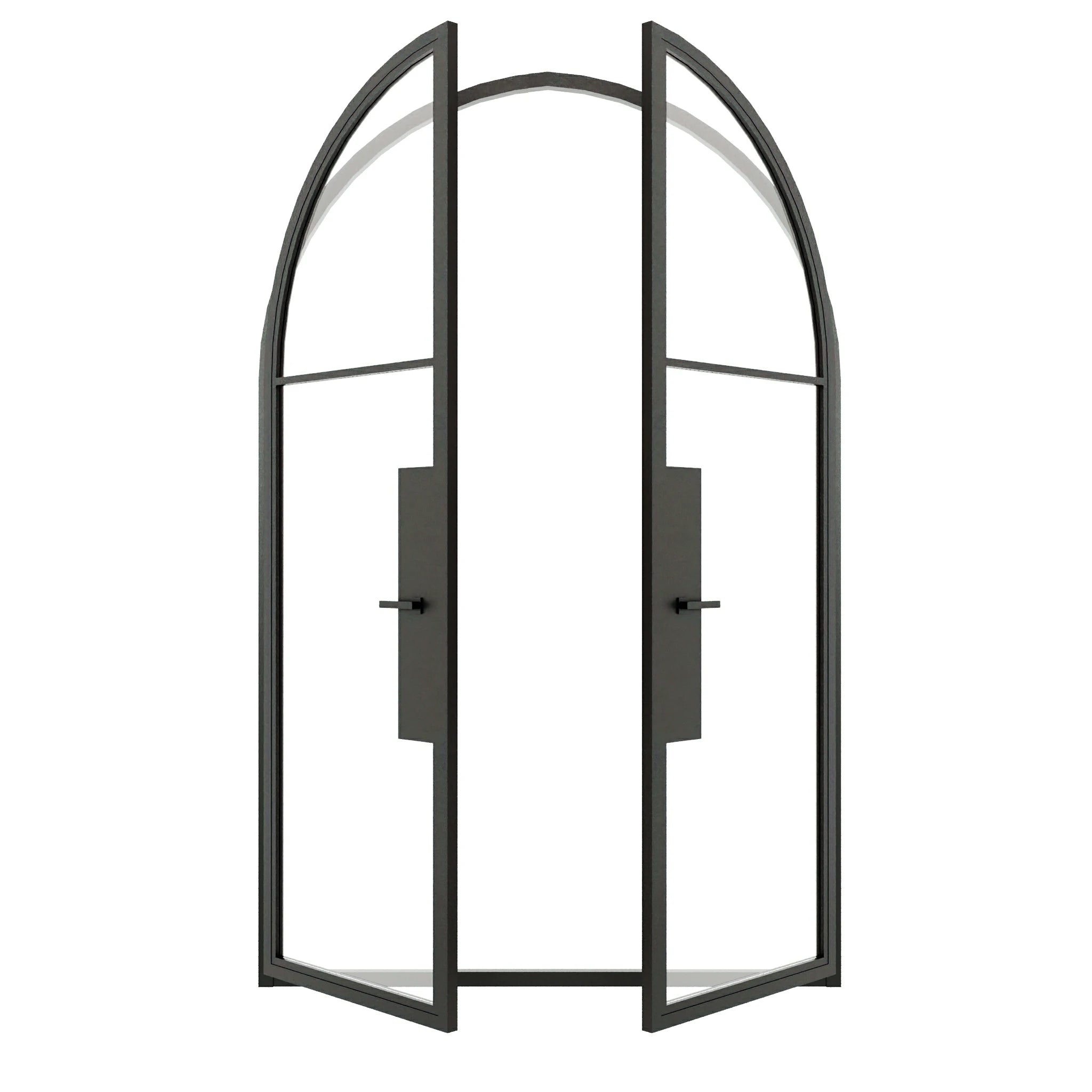 2 Lite Round Top Double Front Door - steel and glass front door open view - Alpada Doors