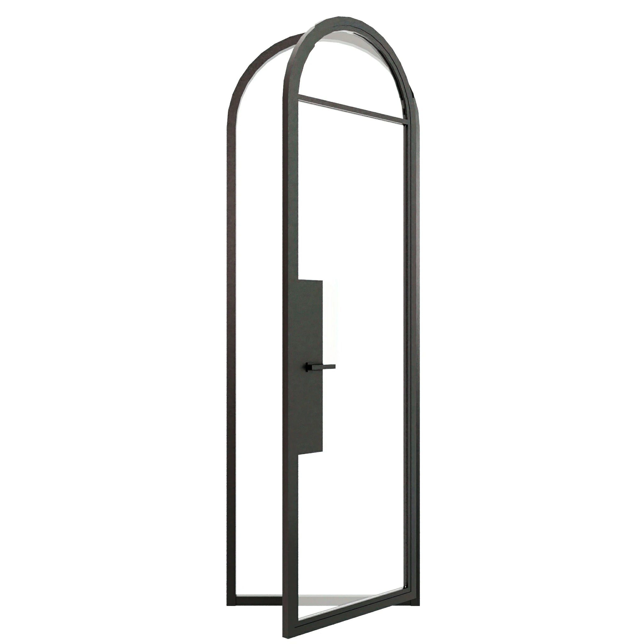 2 Lite Round Top Single Front Door - steel and glass front door open view - Alpada Doors
