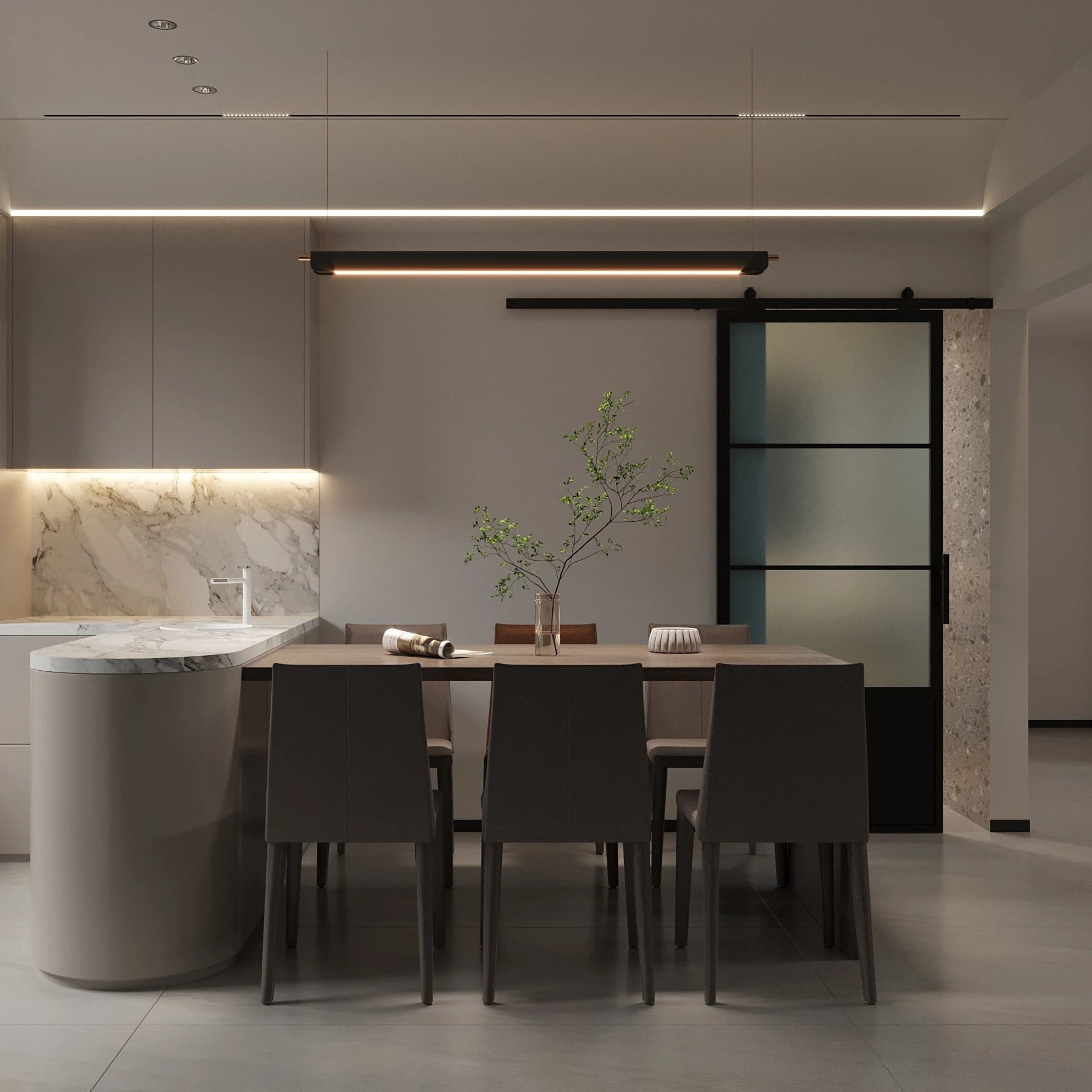 3 Lite Interior Barn Door with Steel Panel Frosted Glass in interior