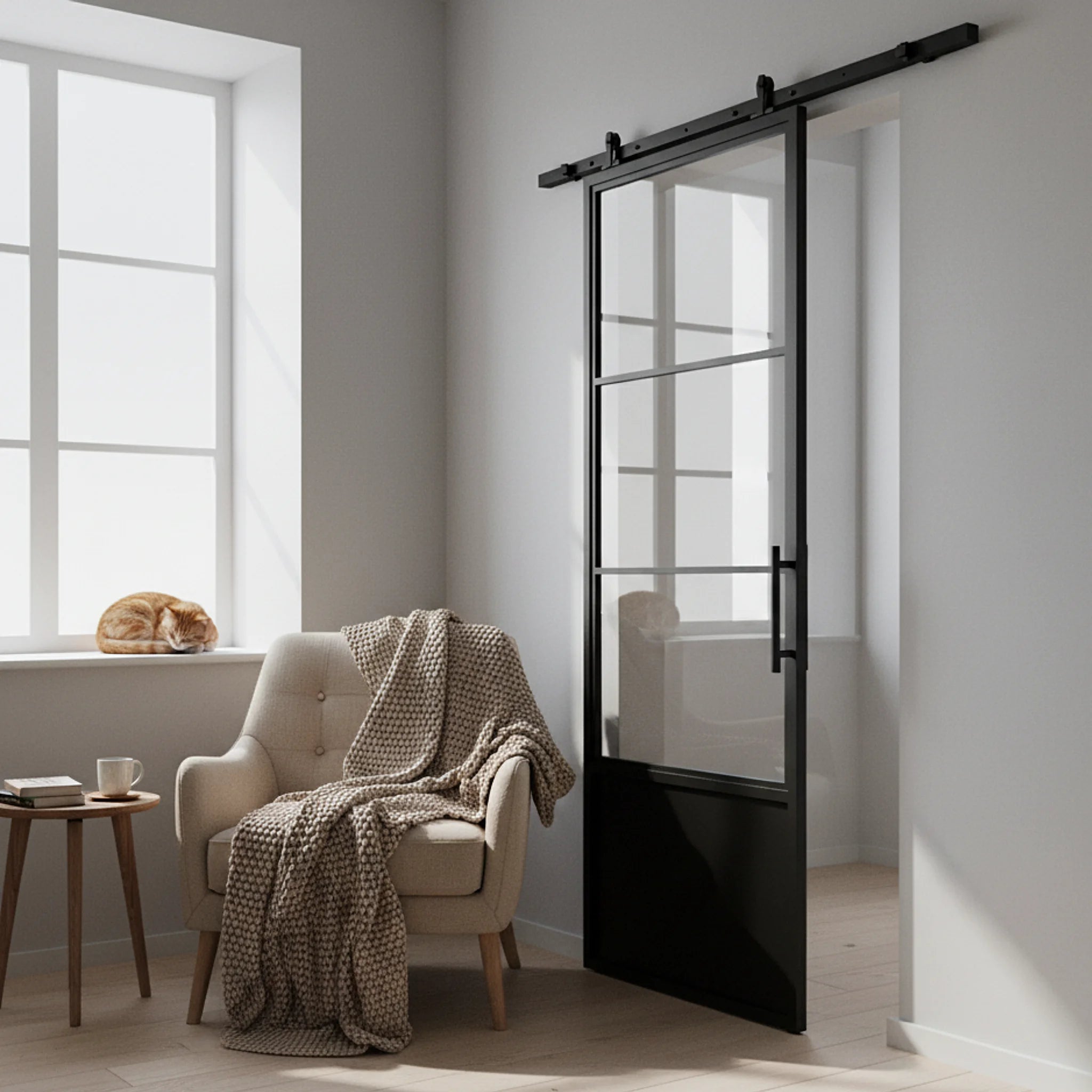 3 Lite Interior Barn Door Steel Panel Modern Line - Alpada Doors