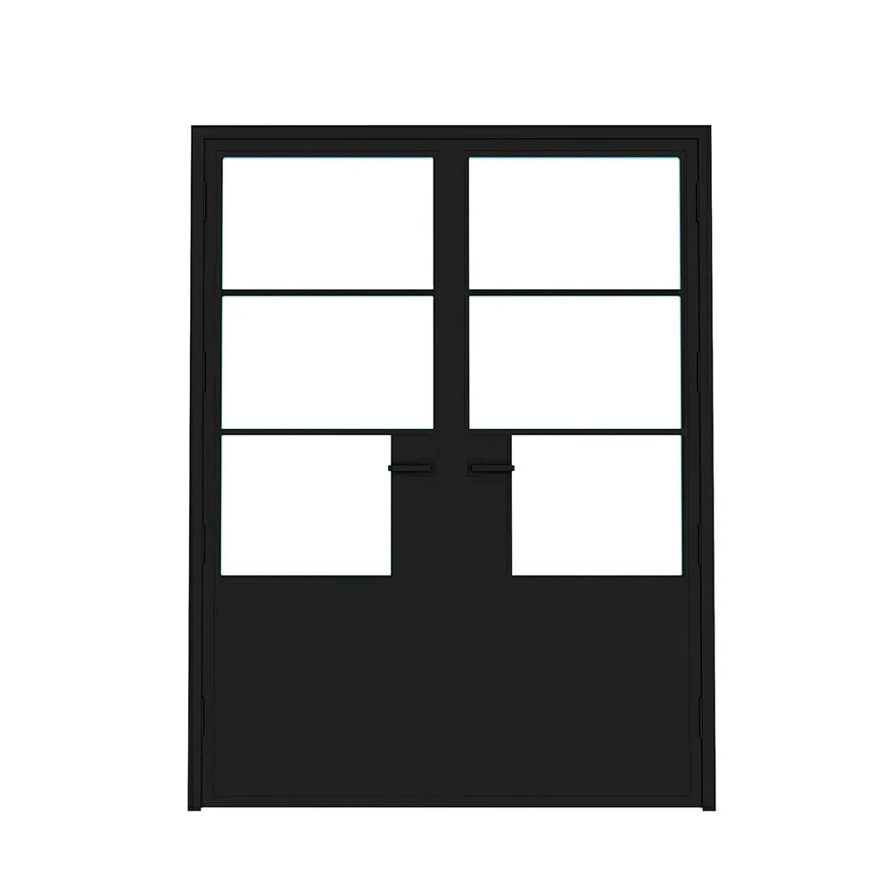 3 Lite Interior Double Door with Steel Panel
