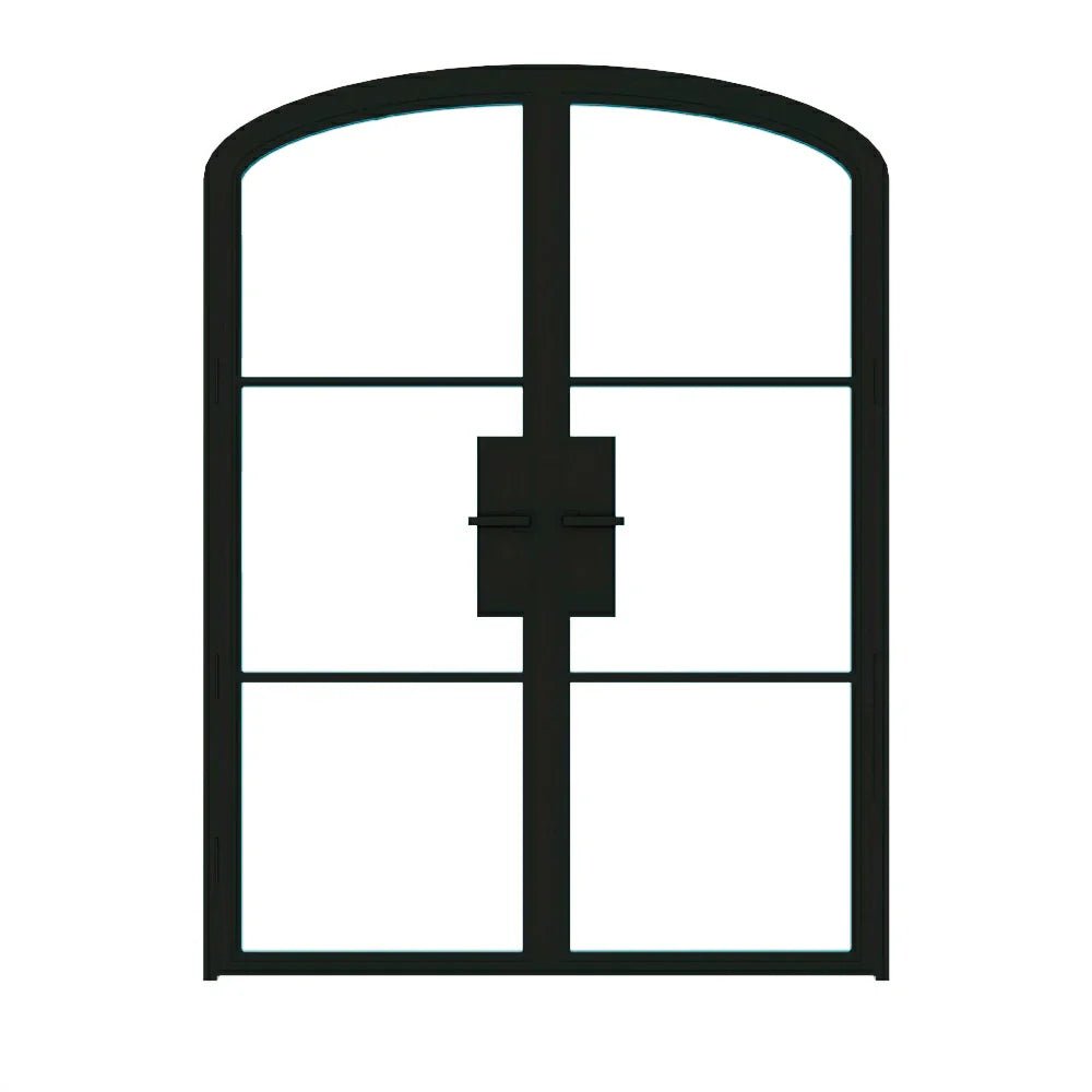 3 Lite Interior Steel Arched Top French Double Door - AlpadaDoors - Arched interior french doors
