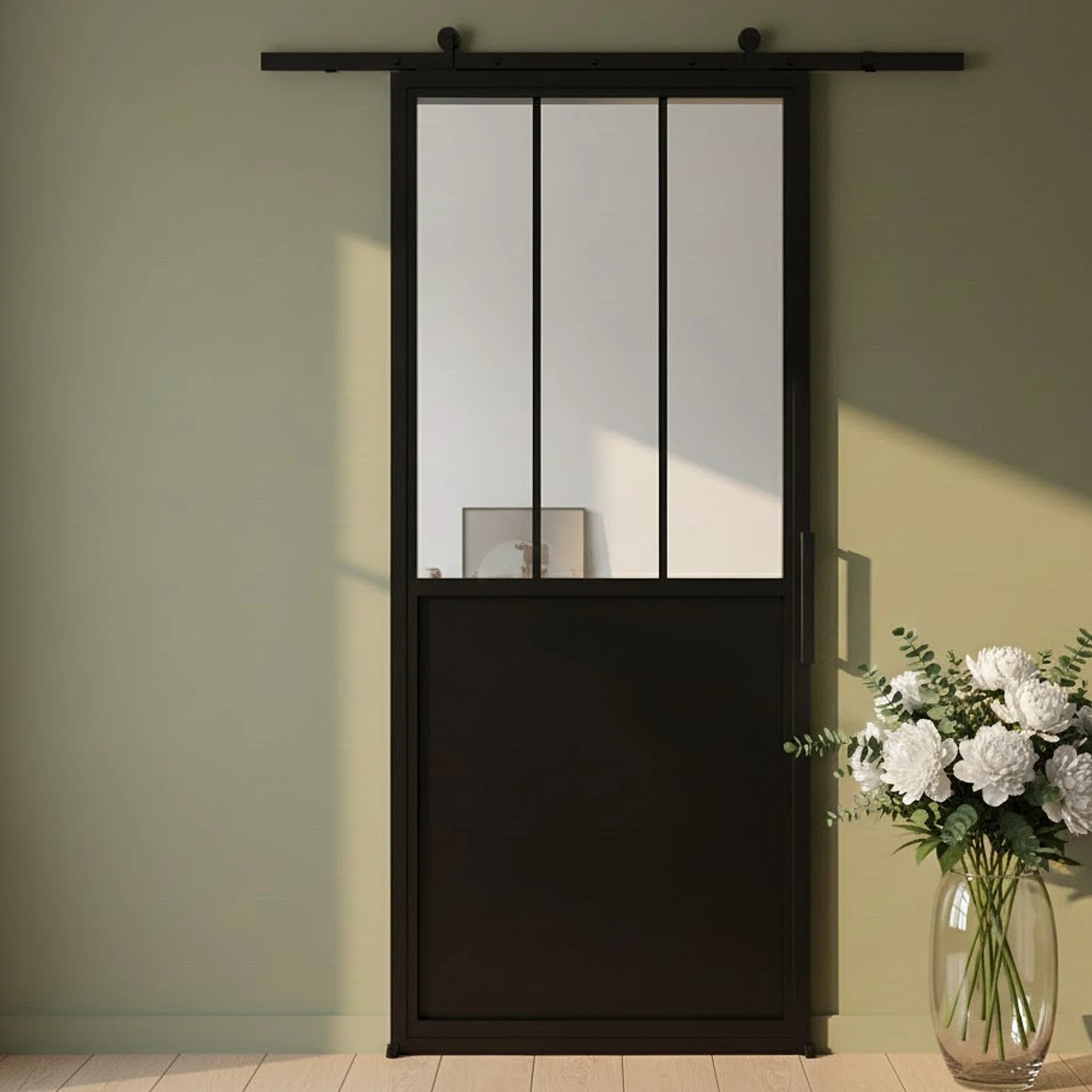 3 Lite Interior Steel Barn Door Rustic Smooth - Alpada Doors