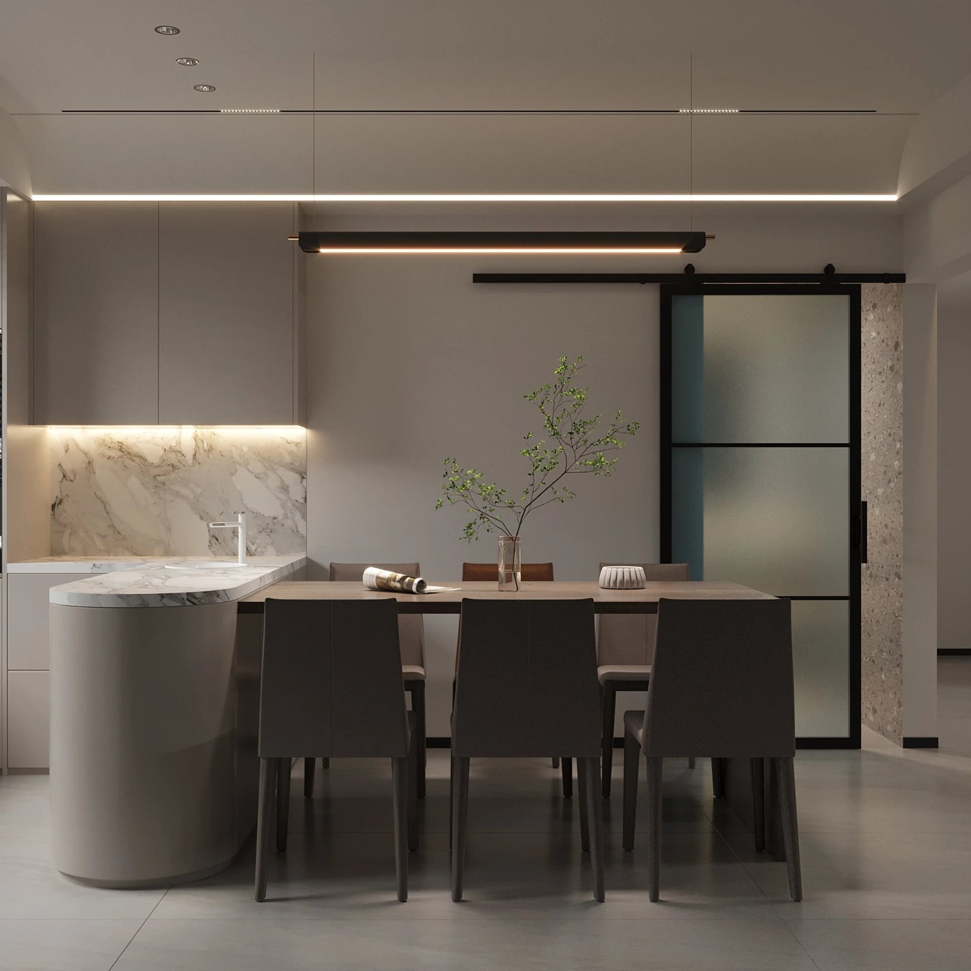 3 Lite Interior Steel Barn Door Frosted Glass in interior