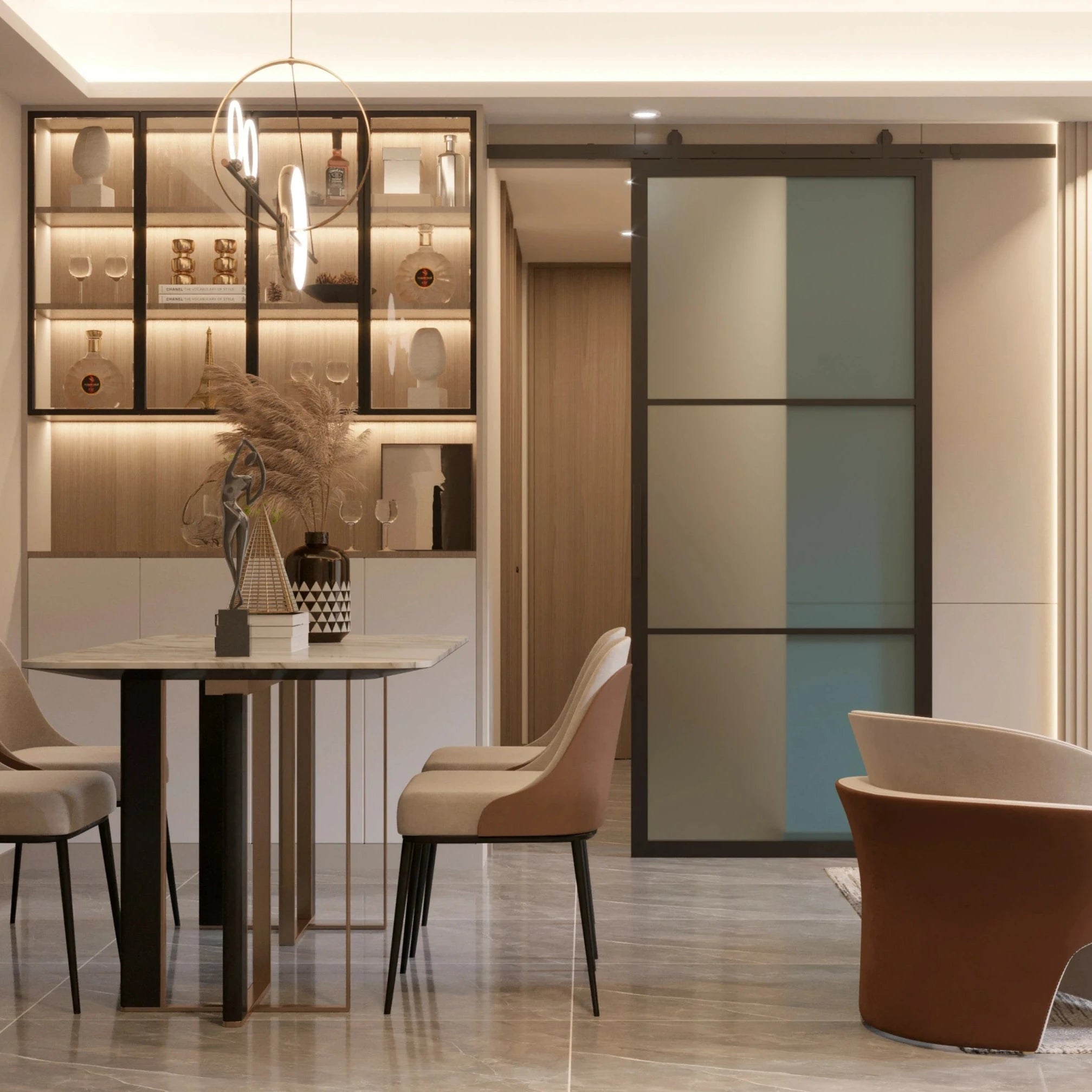 3 Lite Interior Steel Barn Door Frosted Glass in interior