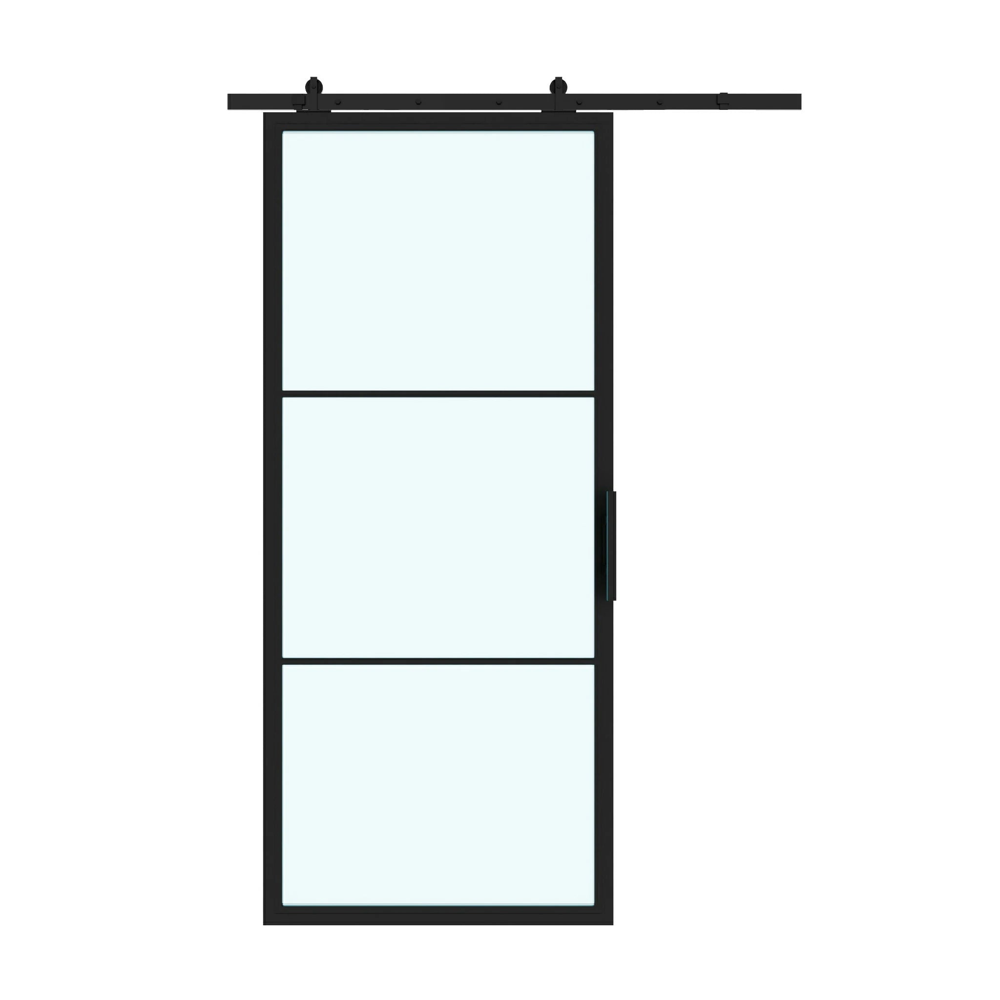 3 Lite Interior Steel Barn Door Frosted Glass Slide left