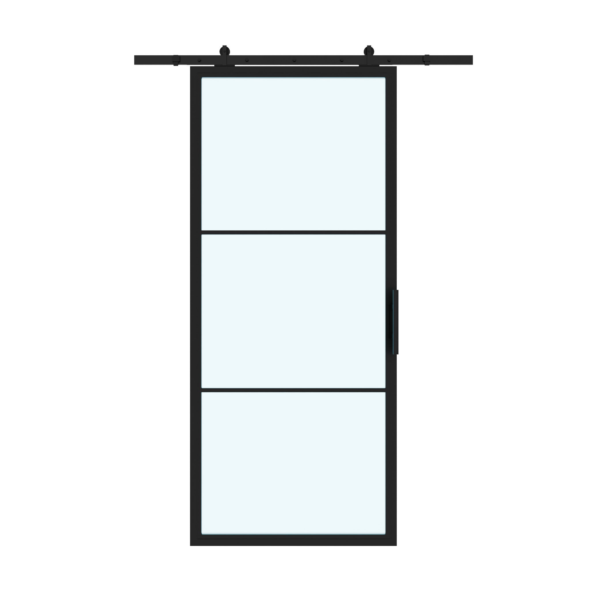 3 Lite Interior Steel Barn Door Frosted Glass