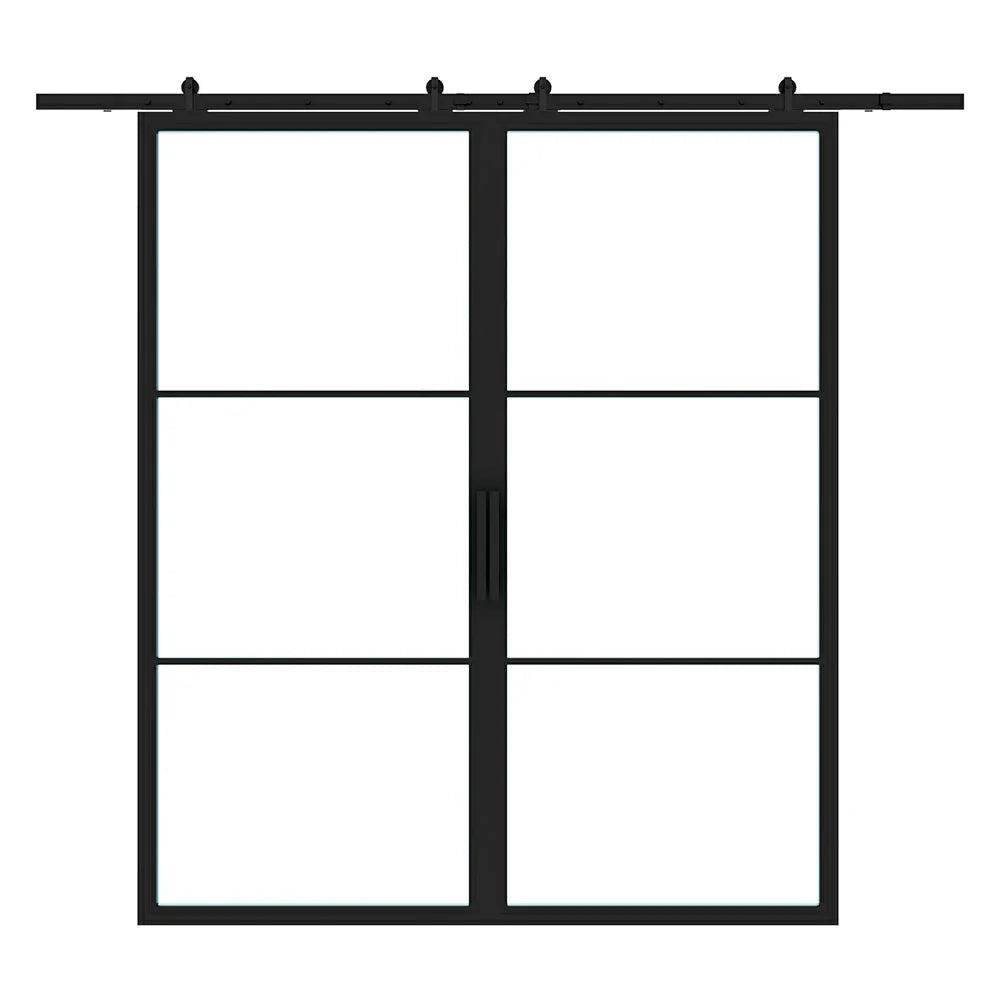 3 Lite Interior Steel Double Barn Door