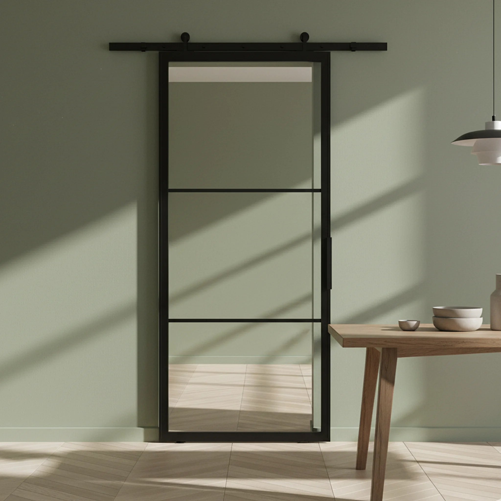 3 Lite Interior Steel French Barn Door Modern Line - Alpada Doors