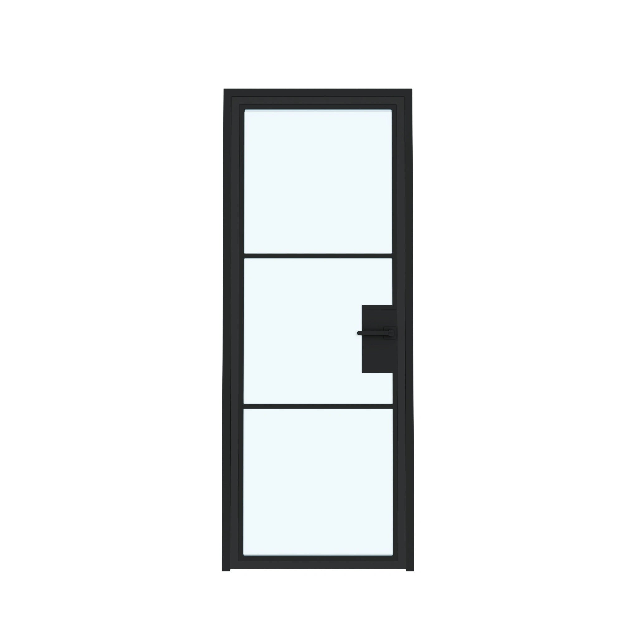 3 Lite Interior Steel French Door Frosted Glass - AlpadaDoors - Interior single swing door