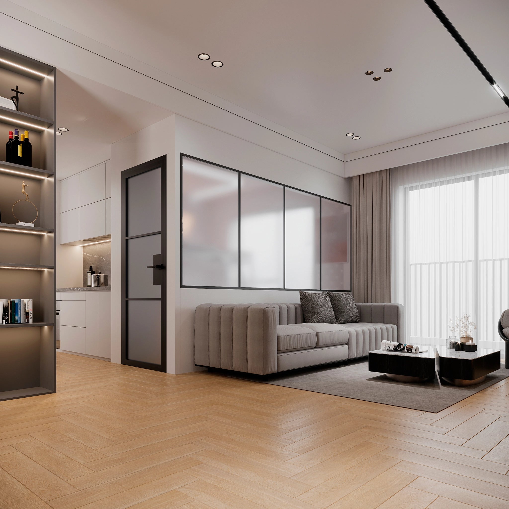 3 Lite Interior Steel French Door Frosted Glass - AlpadaDoors - Interior single swing door