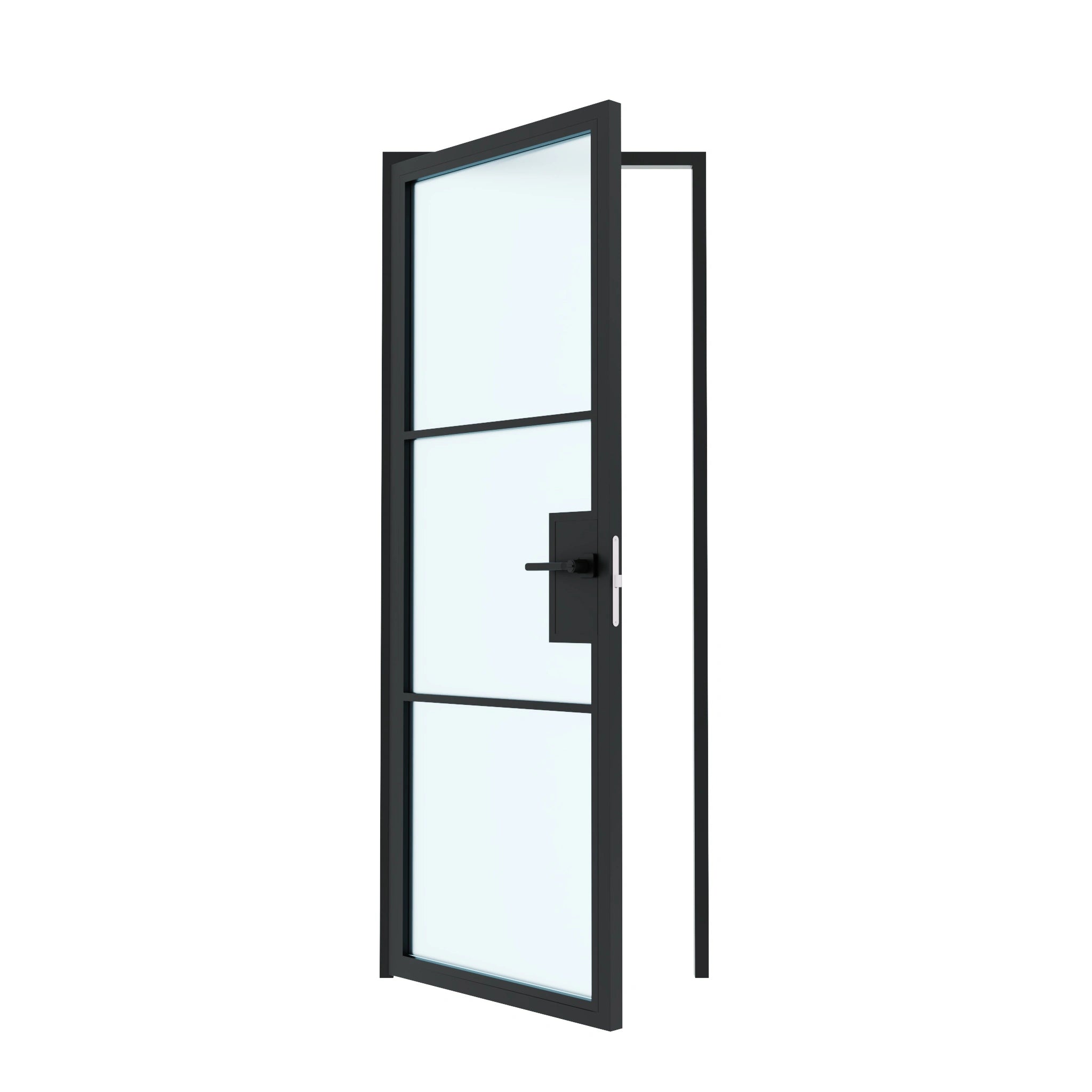3 Lite Interior Steel French Door Frosted Glass - AlpadaDoors - Interior single swing door