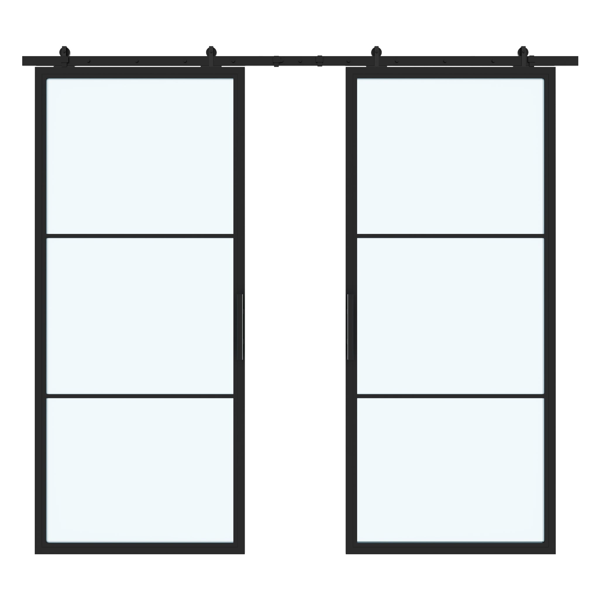 3 Lite Interior Steel French Double Barn Door Frosted Glass - AlpadaDoors - Interior double barn door