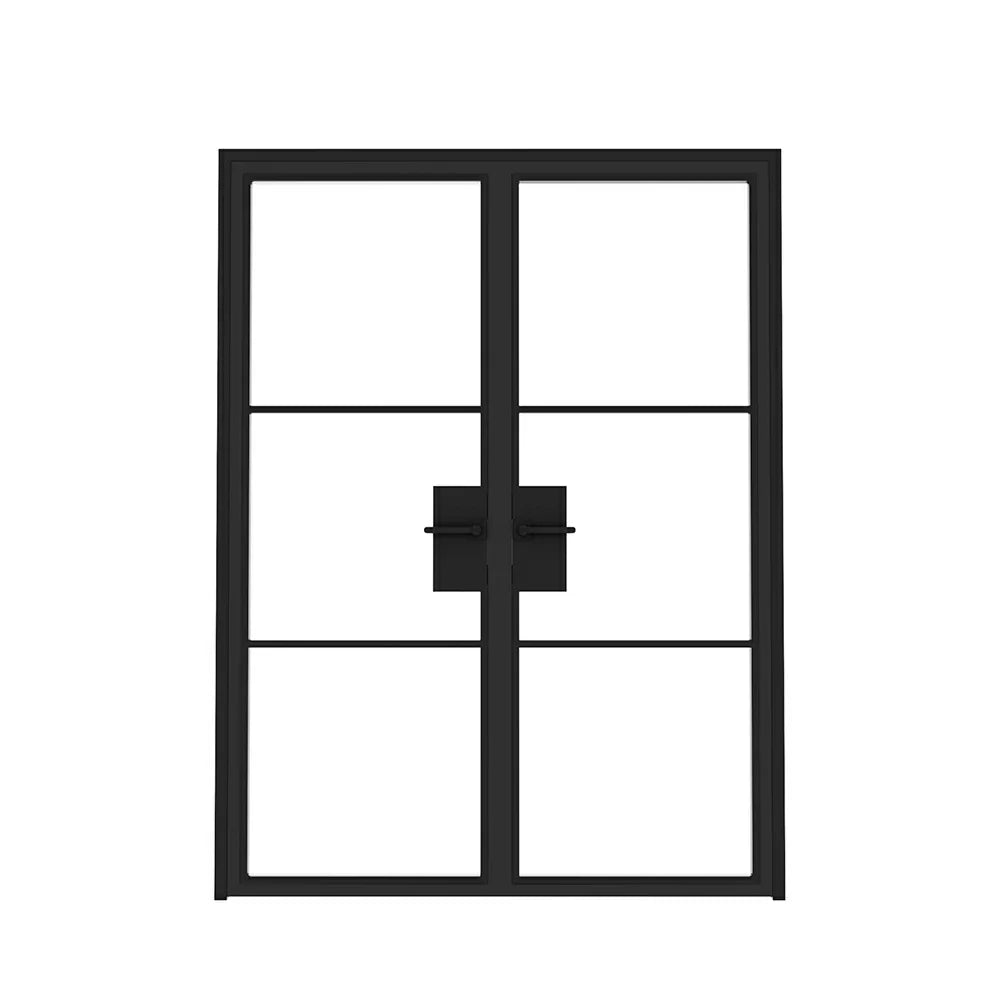 3 Lite Interior Steel French Double Door - AlpadaDoors - Interior double swing door