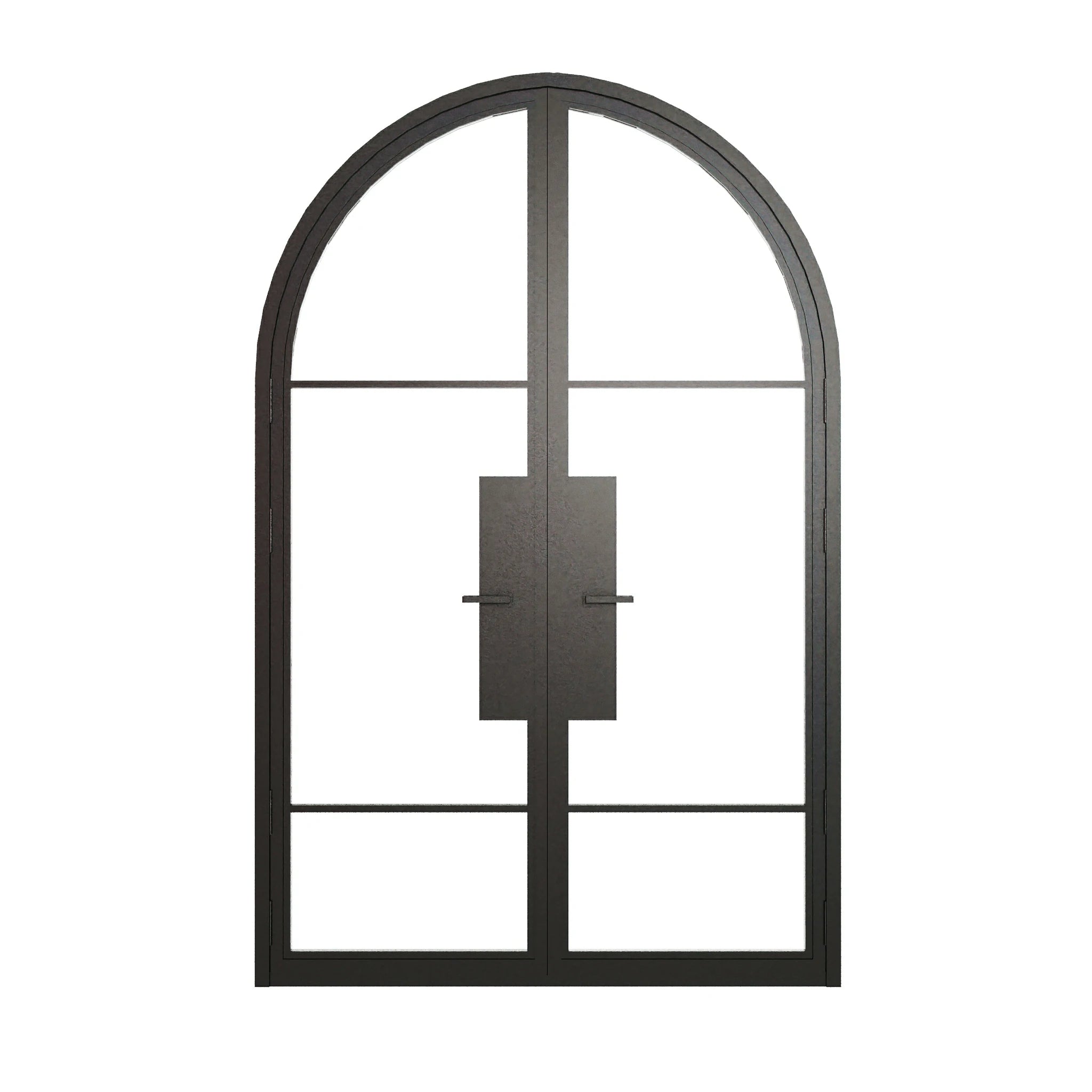 3 Lite Round Top Double Front Door - steel and glass front door closed view - Alpada Doors
