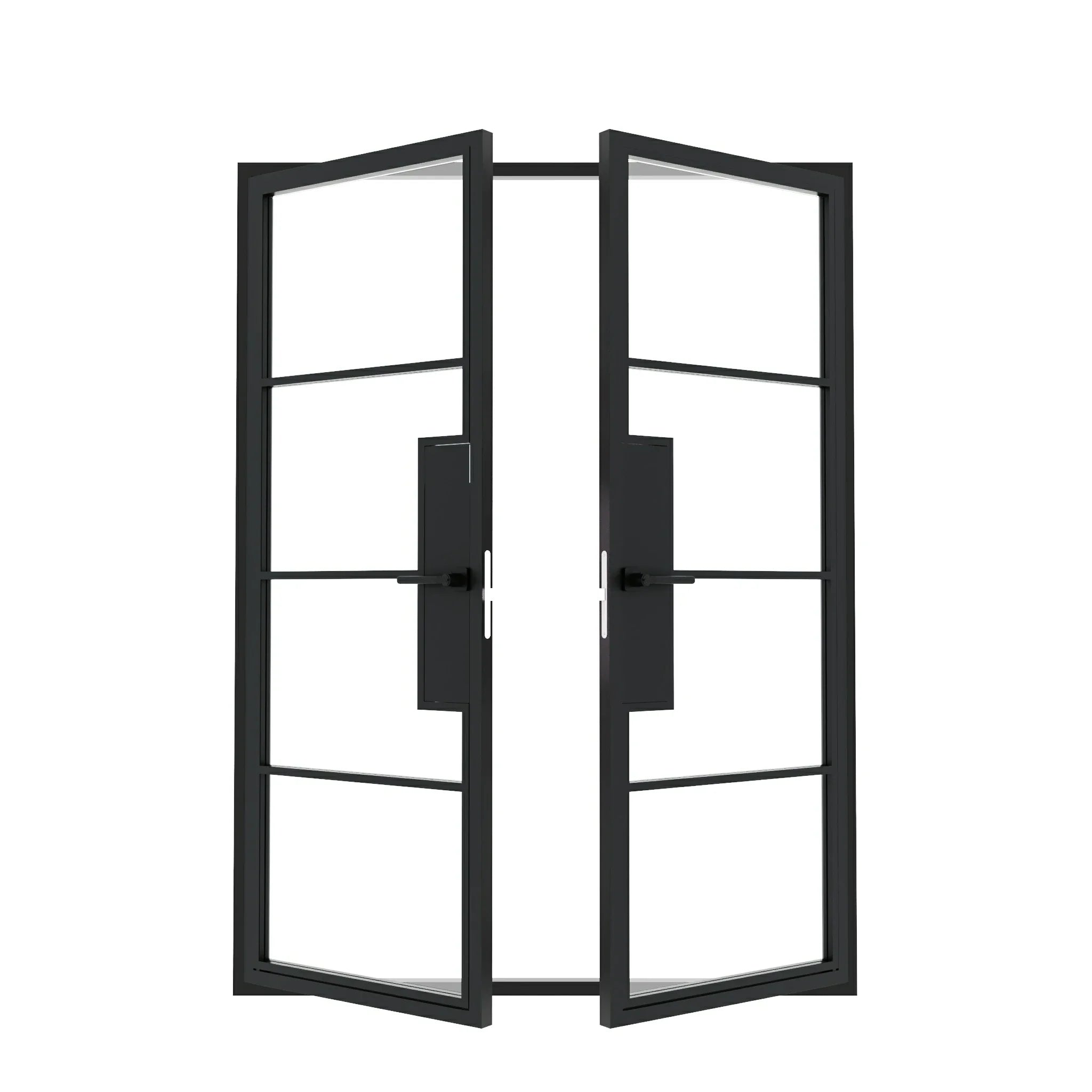4 Lite Entryway Steel French Double Door - AlpadaDoors - Exterior double swing door