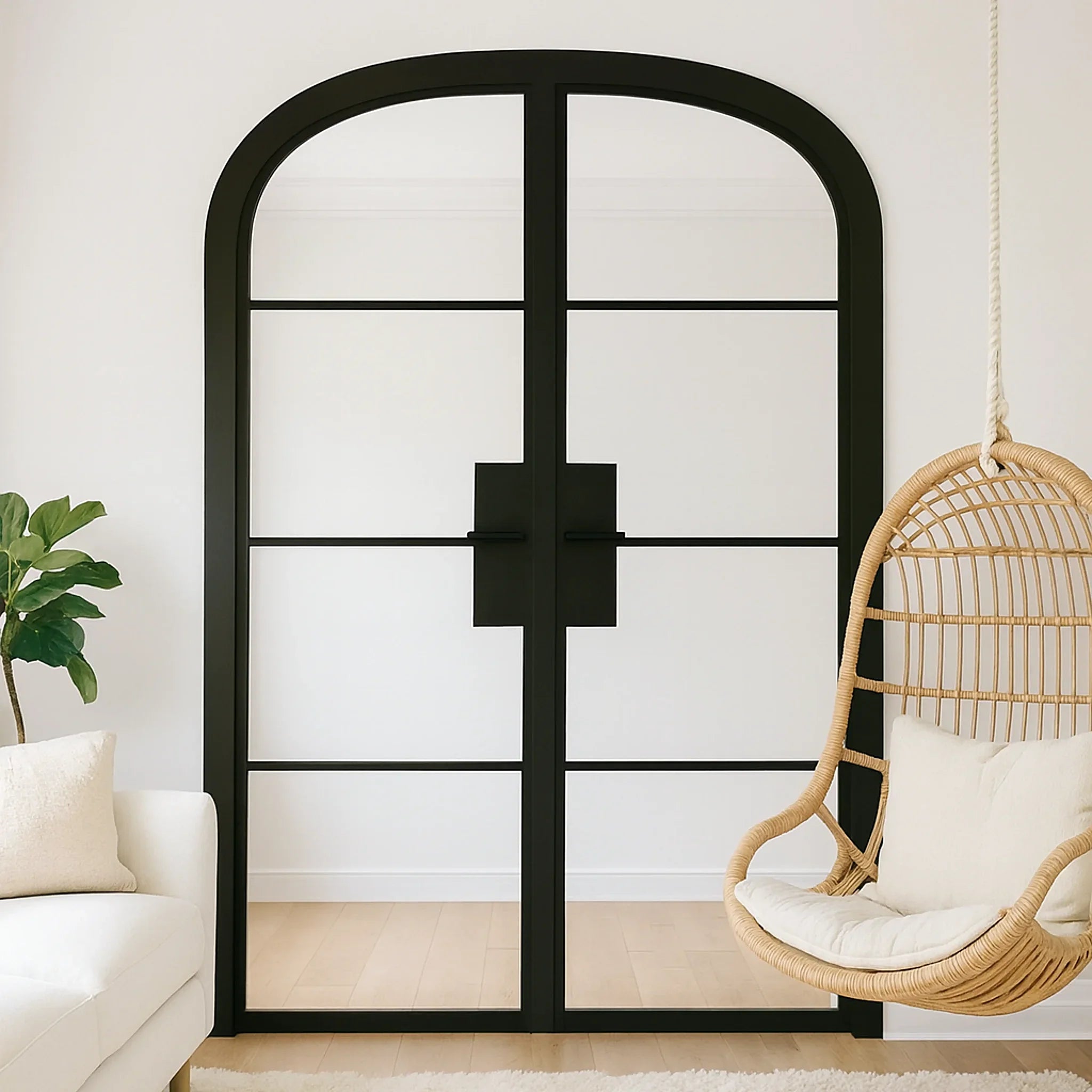 4 Lite Interior Steel Arched Top French Double Door