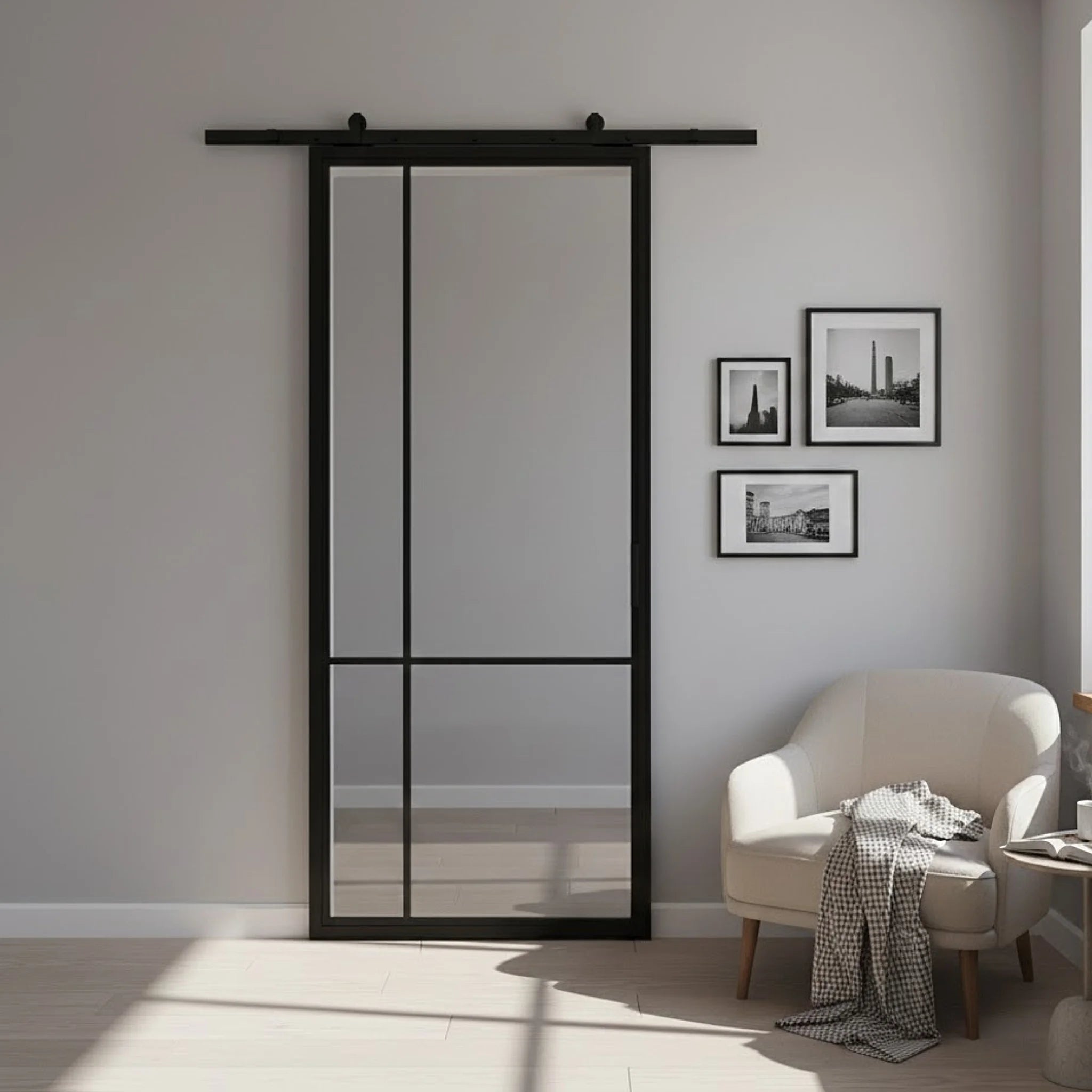 4 Lite Interior Steel Barn Door Bottom Outward Offset - Alpada Doors