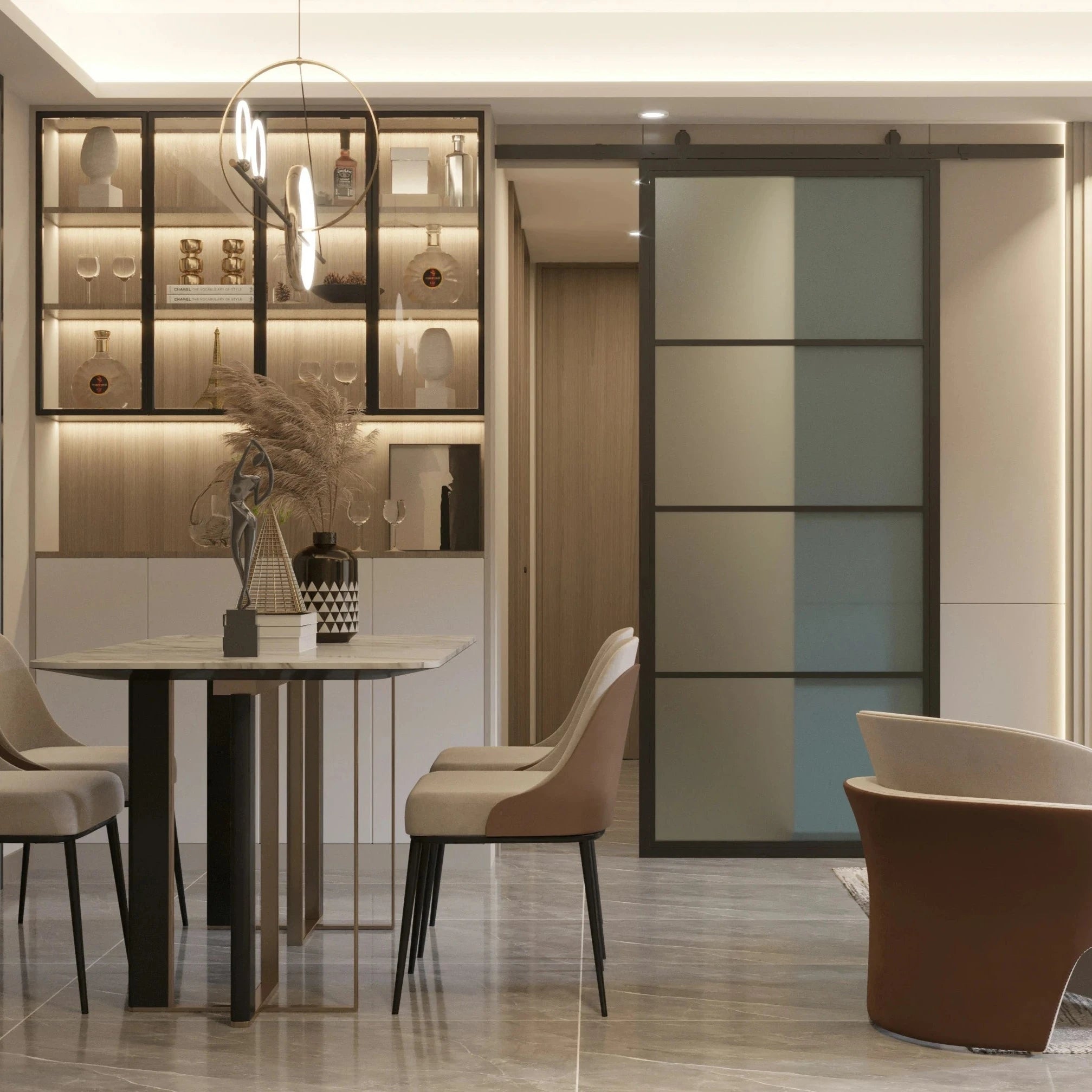 4 Lite Interior Steel Barn Door Frosted Glass in interior