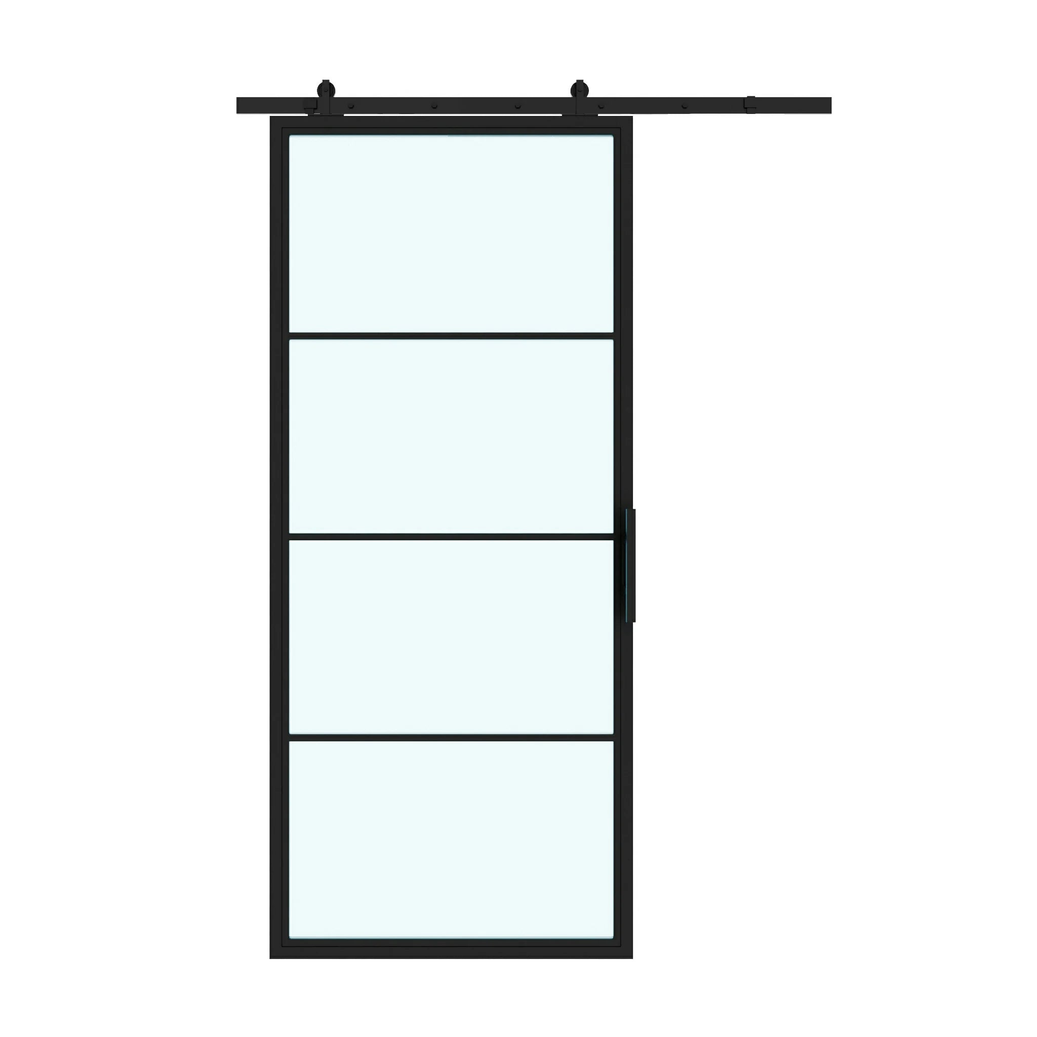4 Lite Interior Steel Barn Door Frosted Glass Slide left