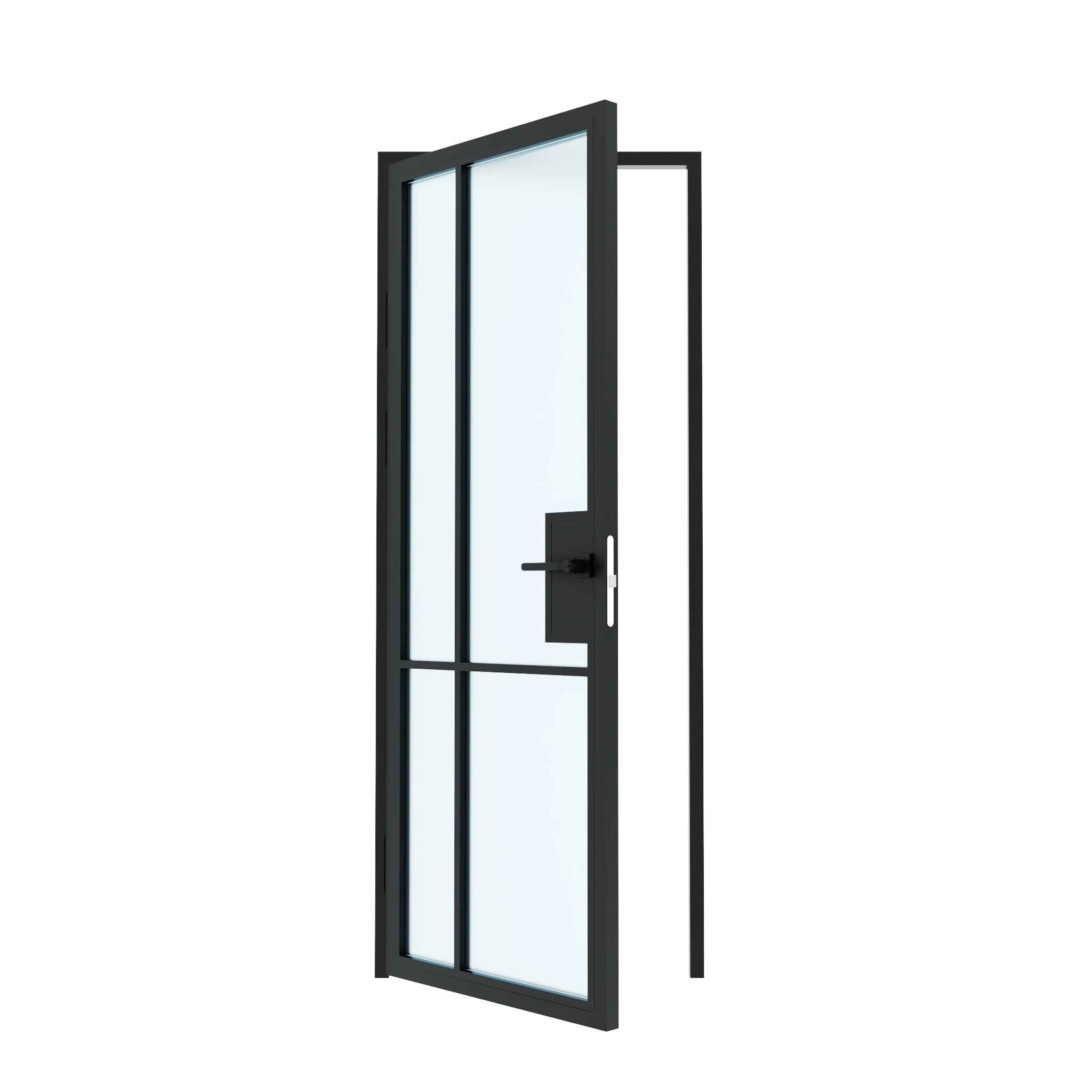 4 Lite Interior Steel Door with Left Offset Grid frosted glass left hand open