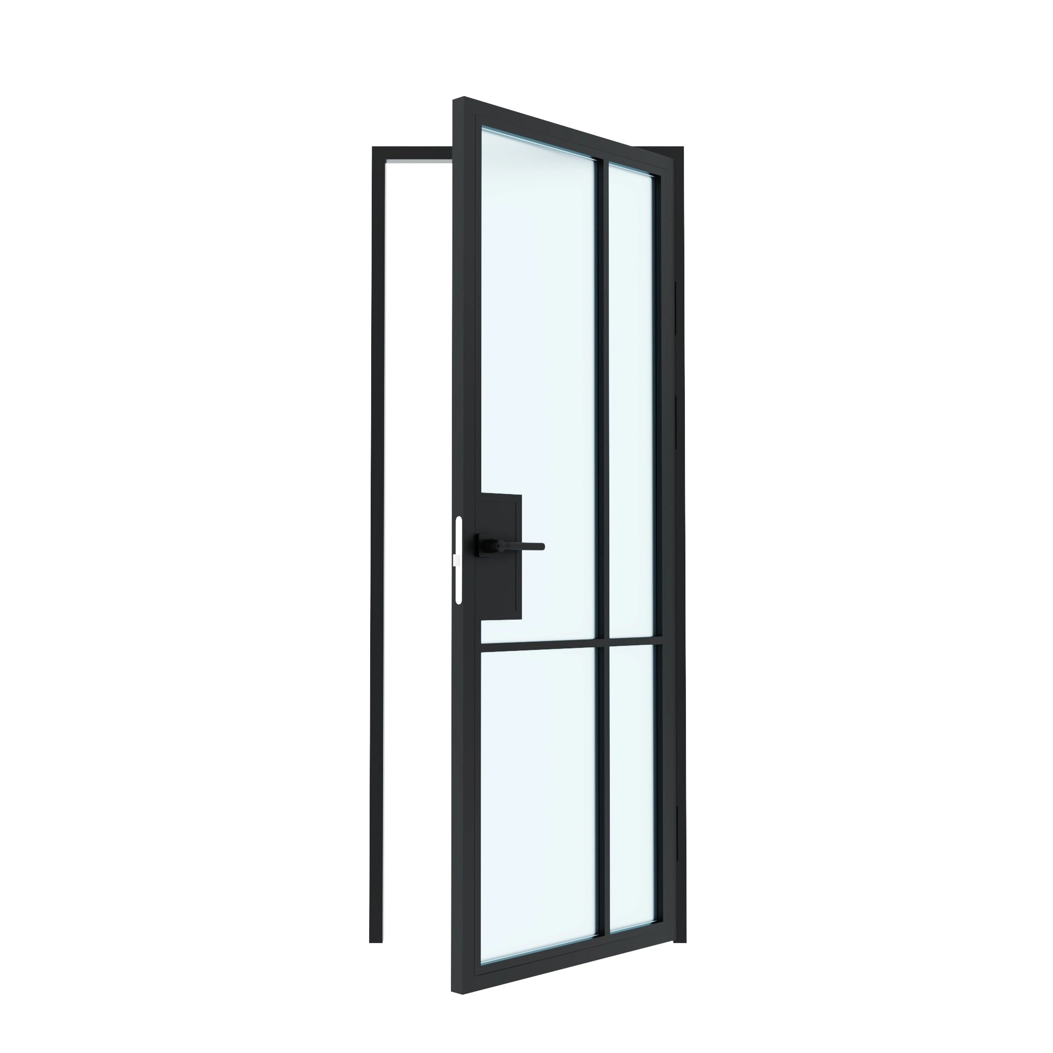 4 Lite Interior Steel Door with Left Offset Grid frosted glass right hand open
