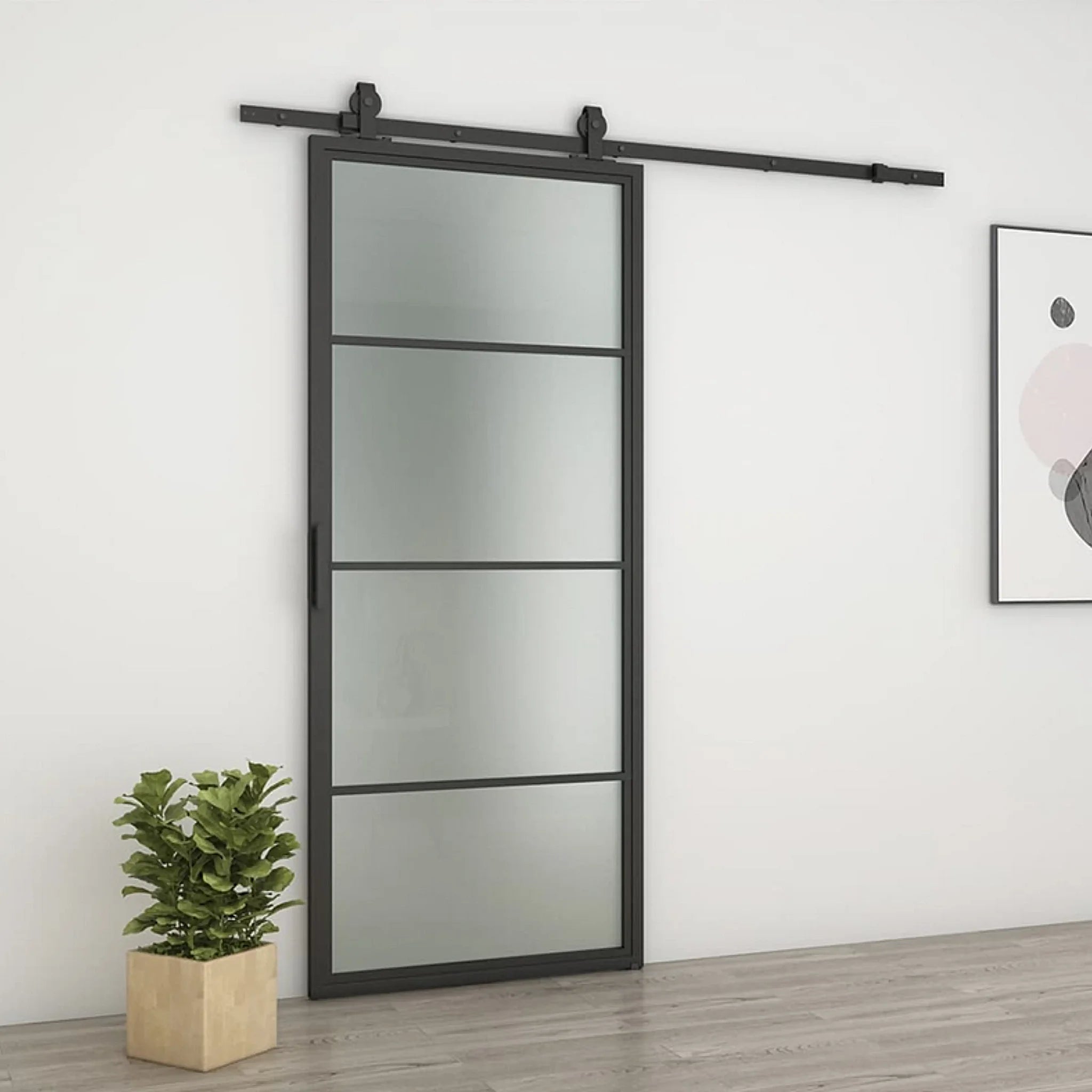 4 Lite Interior Steel French Barn Door Frosted Glass - AlpadaDoors - Interior single barn door