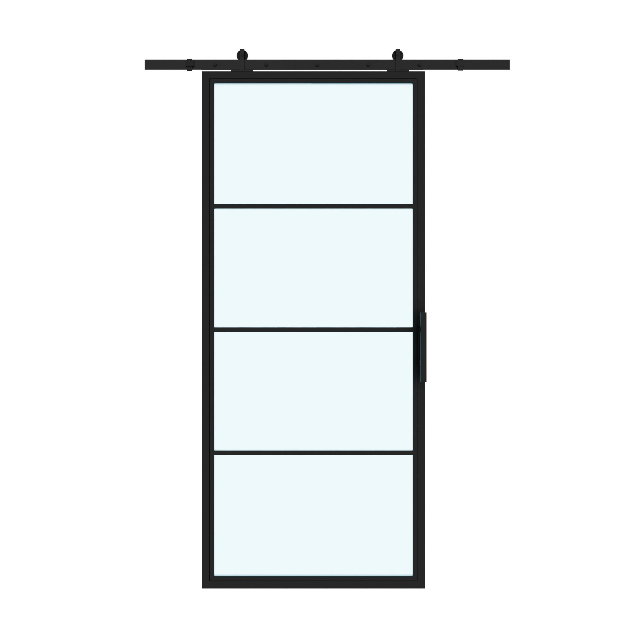 4 Lite Interior Steel French Barn Door Frosted Glass - AlpadaDoors - Interior single barn door