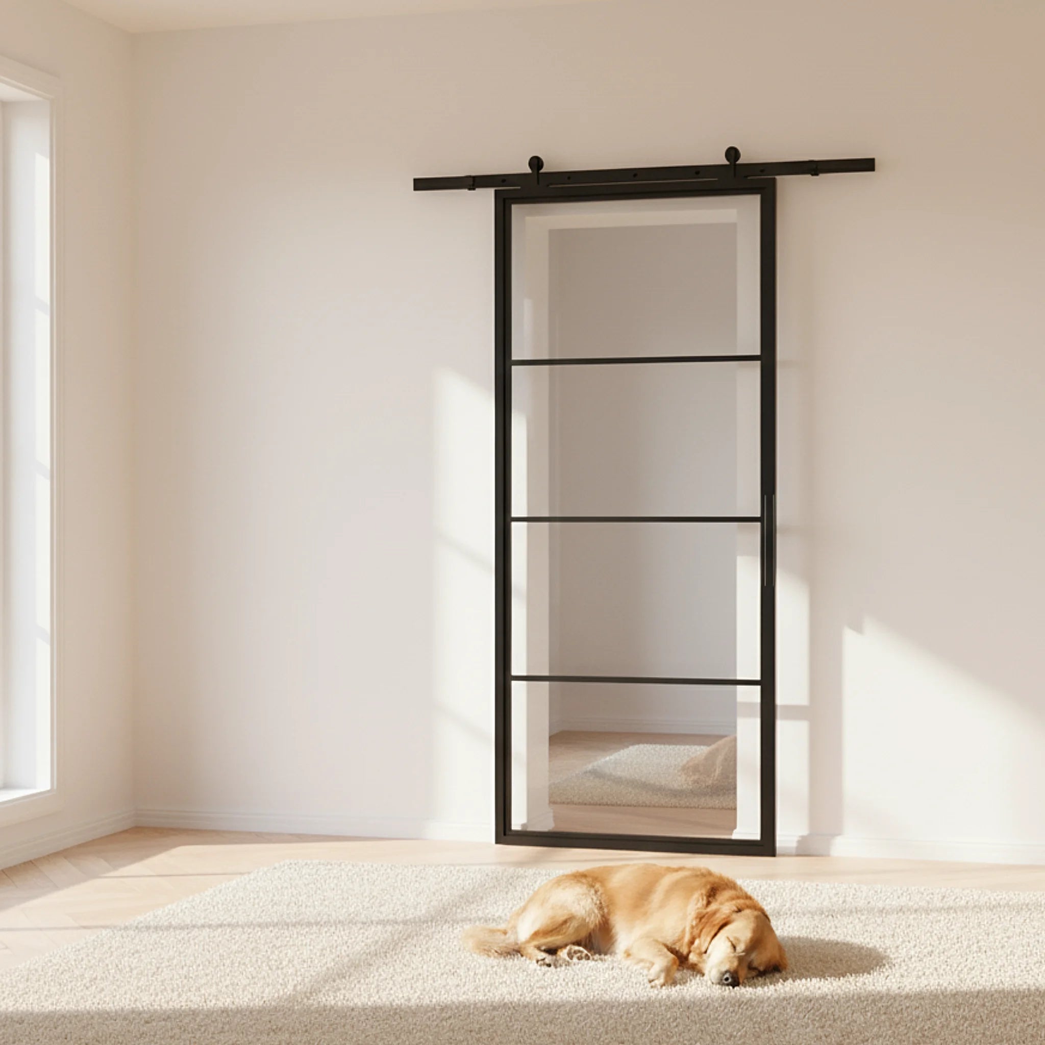 4 Lite Interior Steel French Barn Door Modern Line - Alpada Doors